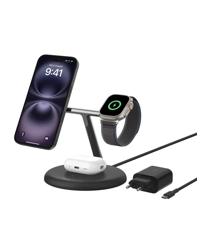 belkin-supporto-di-ricarica-wireless-magnetico-3-in-1-qi2-15w-compatibile-magsaf image 1
