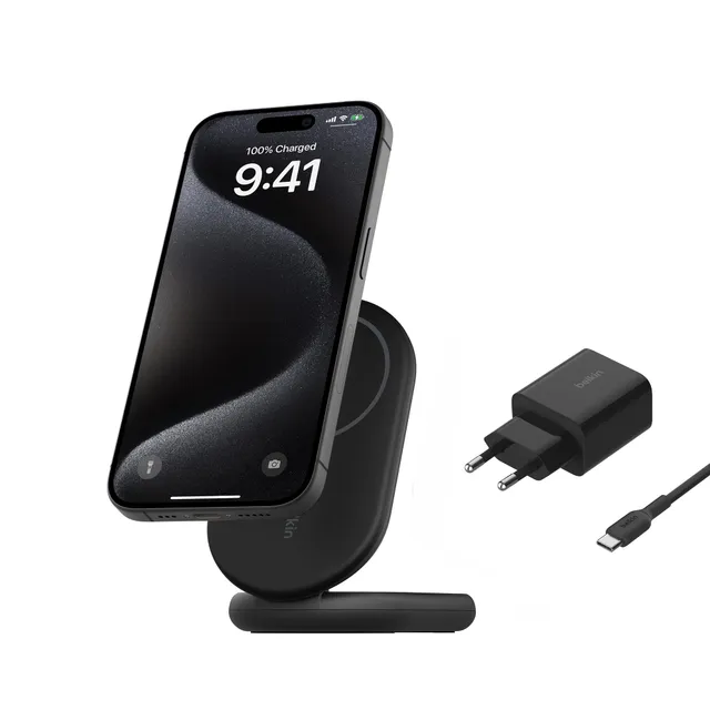 belkin-boostcharge-caricabatterie-wireless-magnetico-pieghevole-qi2-15w-con-alim image 1