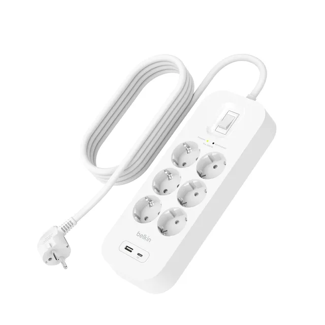 belkin-multipresa-a-parete-con-6-prese-ca-protette-usb-c-pd-e-usb-a-cavo-2-m-pro image 1
