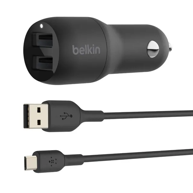 belkin-boostcharge-caricabatterie-da-auto-usb-a-duplo-24w-2-porte-con-cavo-micro image 1