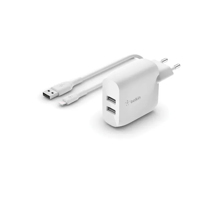 belkin-boost-charge-doppio-caricabatterie-da-parete-usb-a-24w-con-cavo-lightning image 1