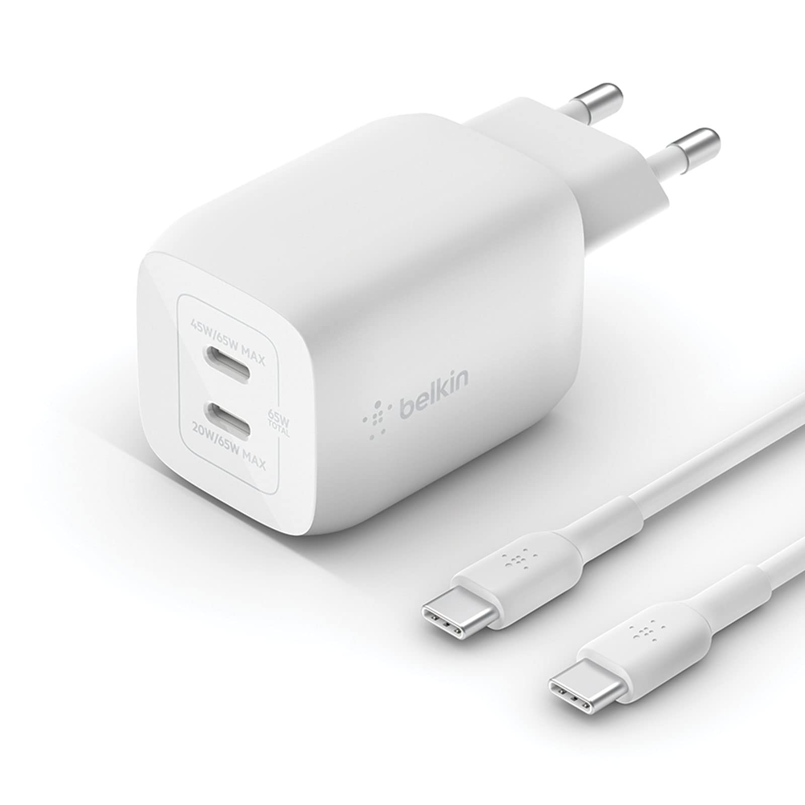 belkin-doppio-caricabatteria-da-parete-usb-c-65w-gan-con-pd-3-0-e-cavo-usb-c-c-i image 1