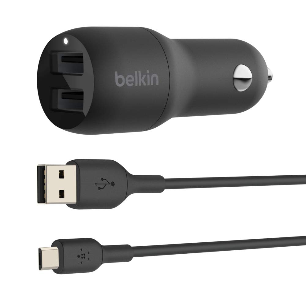 belkin-boostcharge-caricabatterie-da-auto-usb-a-duplo-24w-2-porte-con-cavo-micro image 1