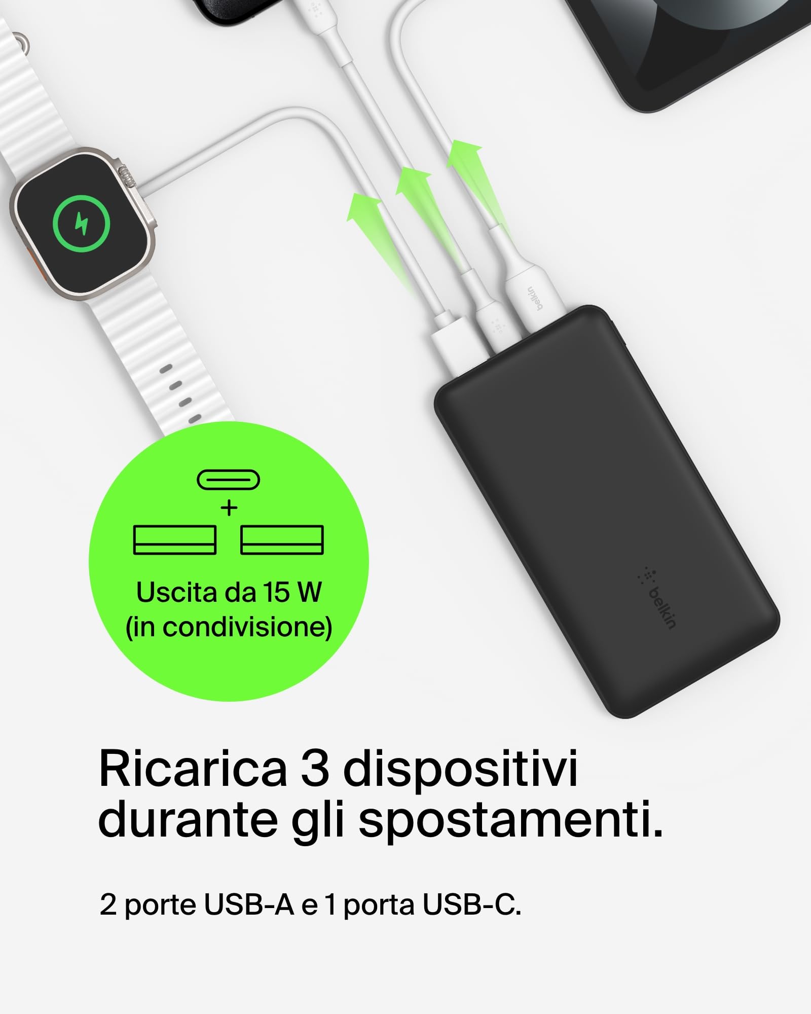 belkin-boostcharge-power-bank-usb-c-20k-20000-mah-con-3-porte-usb-c-2-usb-a-powe image 2