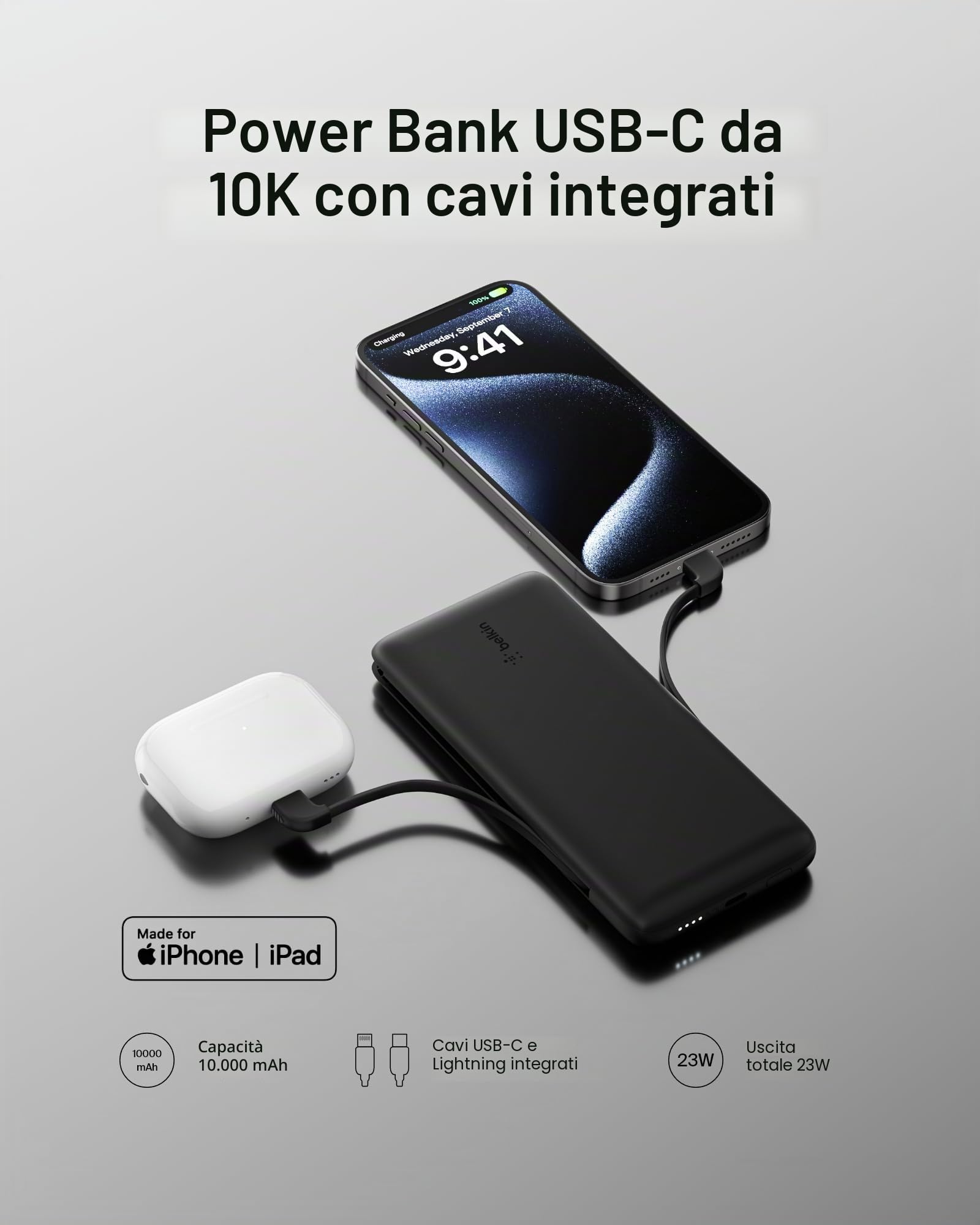 belkin-boostcharge-plus-10k-power-bank-portatile-10-000-mah-con-cavi-lightning-m image 6