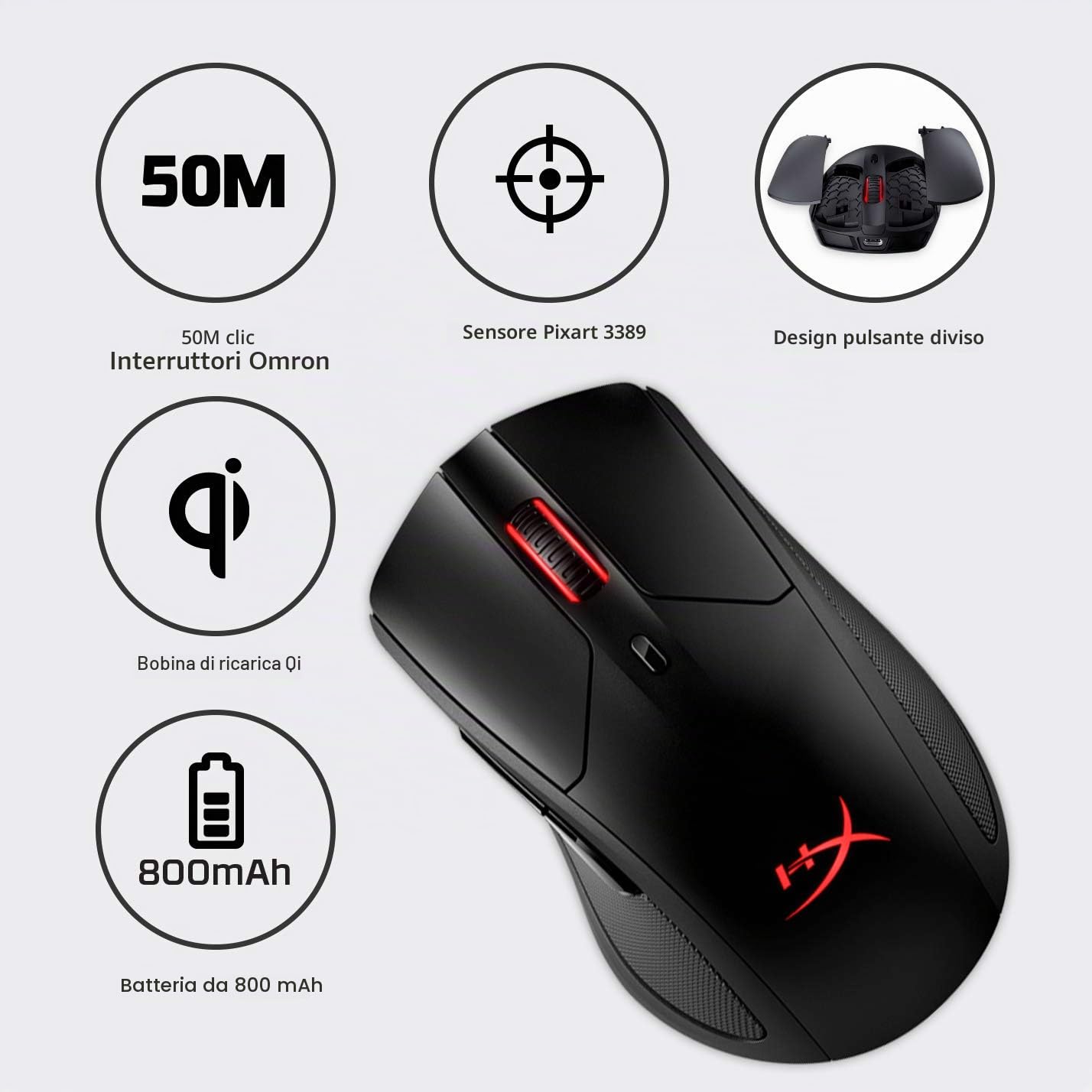 hp-hyperx-pulsefire-dart-mouse-gaming-wireless-2-4-ghz-con-sensore-pixart-16-000 image 6