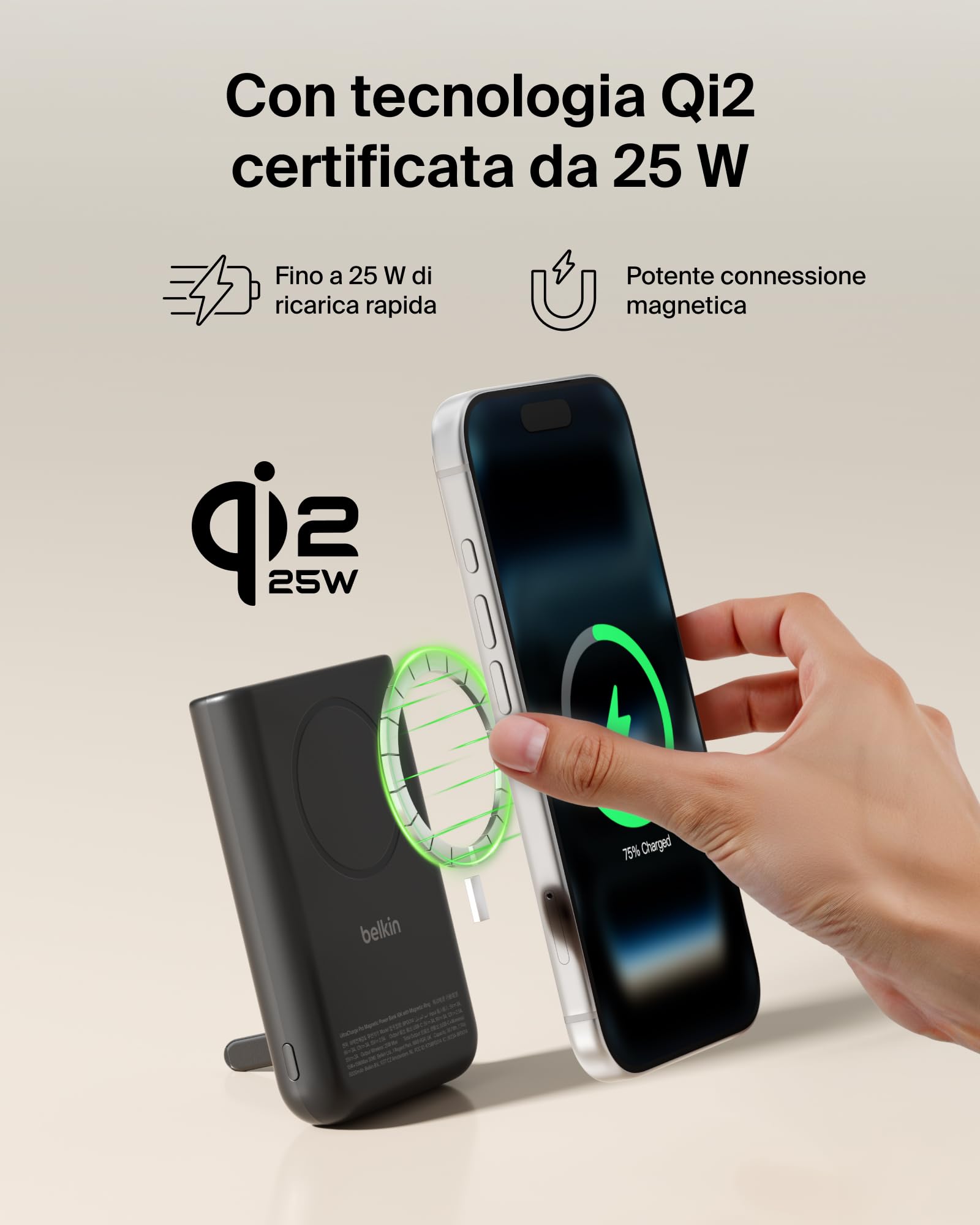 belkin-ultracharge-pro-10-000-mah-power-bank-magnetico-qi2-25w-con-anello-magnet image 5