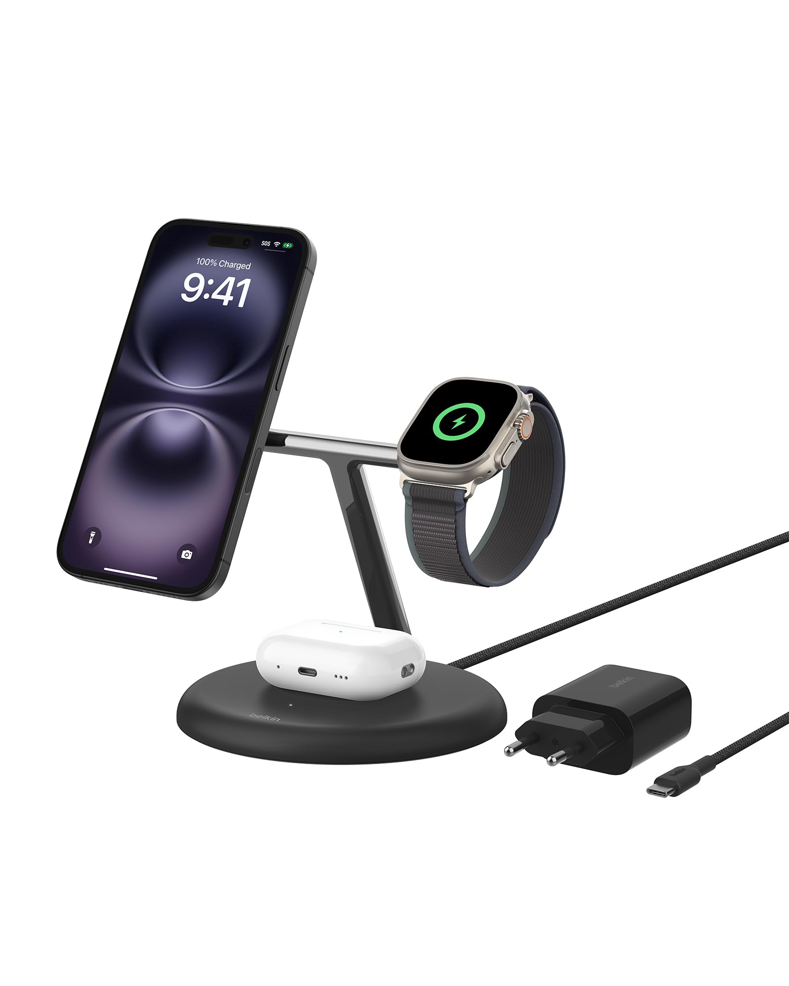 belkin-supporto-di-ricarica-wireless-magnetico-3-in-1-qi2-15w-compatibile-magsaf image 1