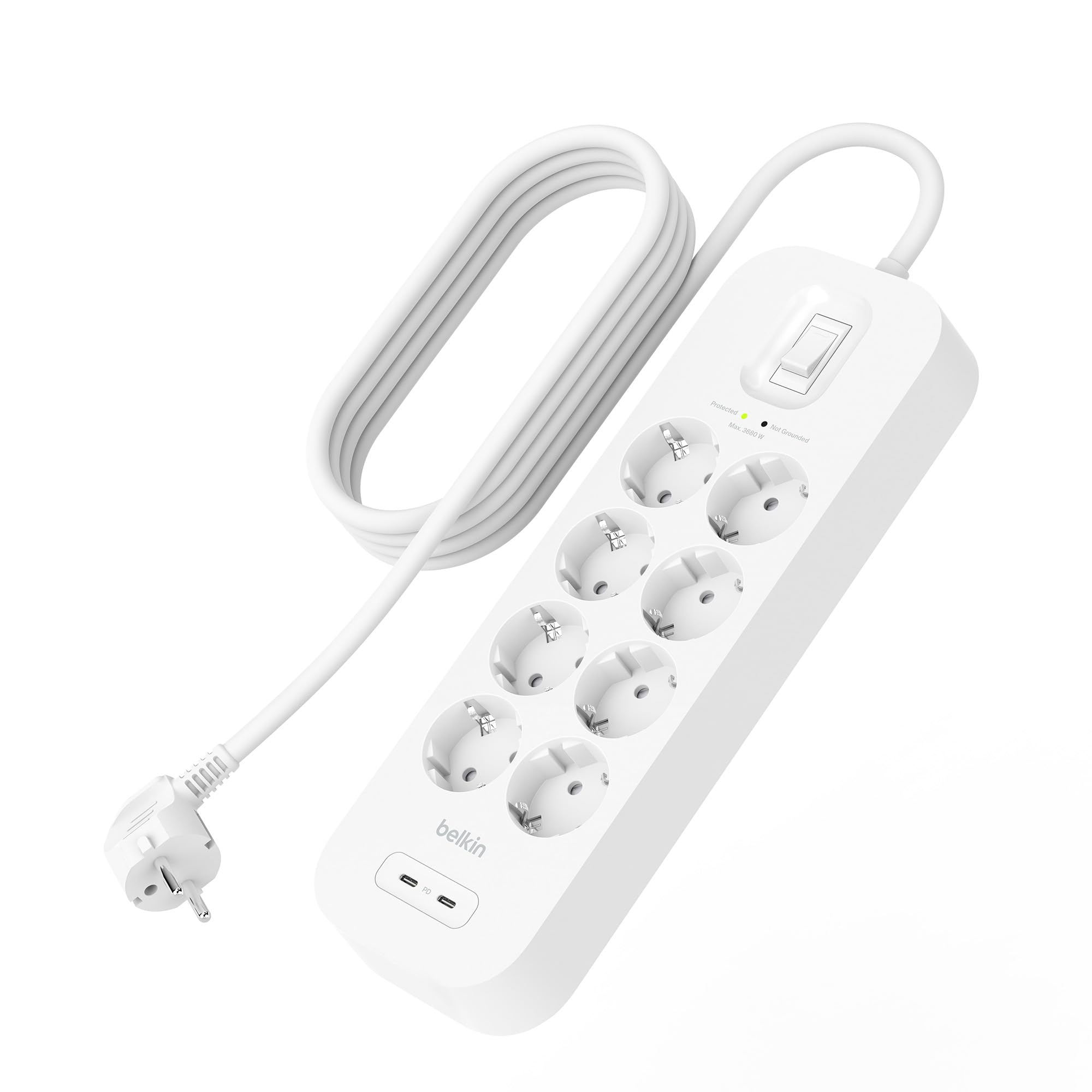 belkin-multipresa-a-parete-con-6-prese-ca-protette-usb-c-pd-e-usb-a-cavo-2-m-pro image 8