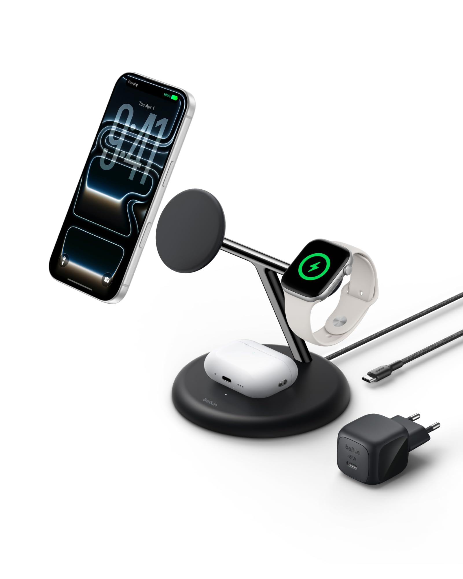 belkin-ultracharge-caricatore-wireless-3-in-1-qi2-2-25w-magnetico-magsafe-usb-c- image 1