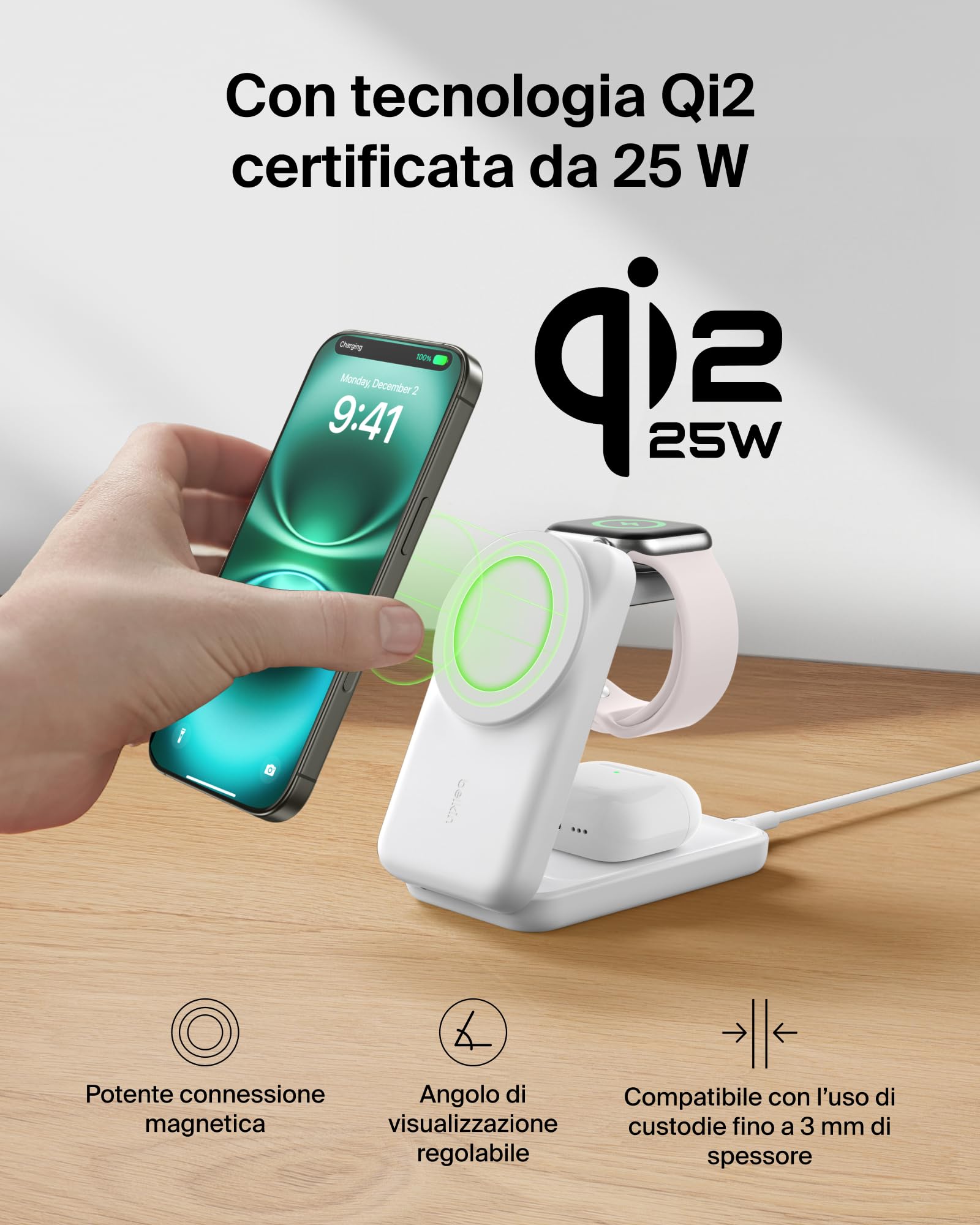 belkin-ultracharge-pro-caricatore-wireless-magnetico-qi2-3-in-1-25w-compatibile- image 7