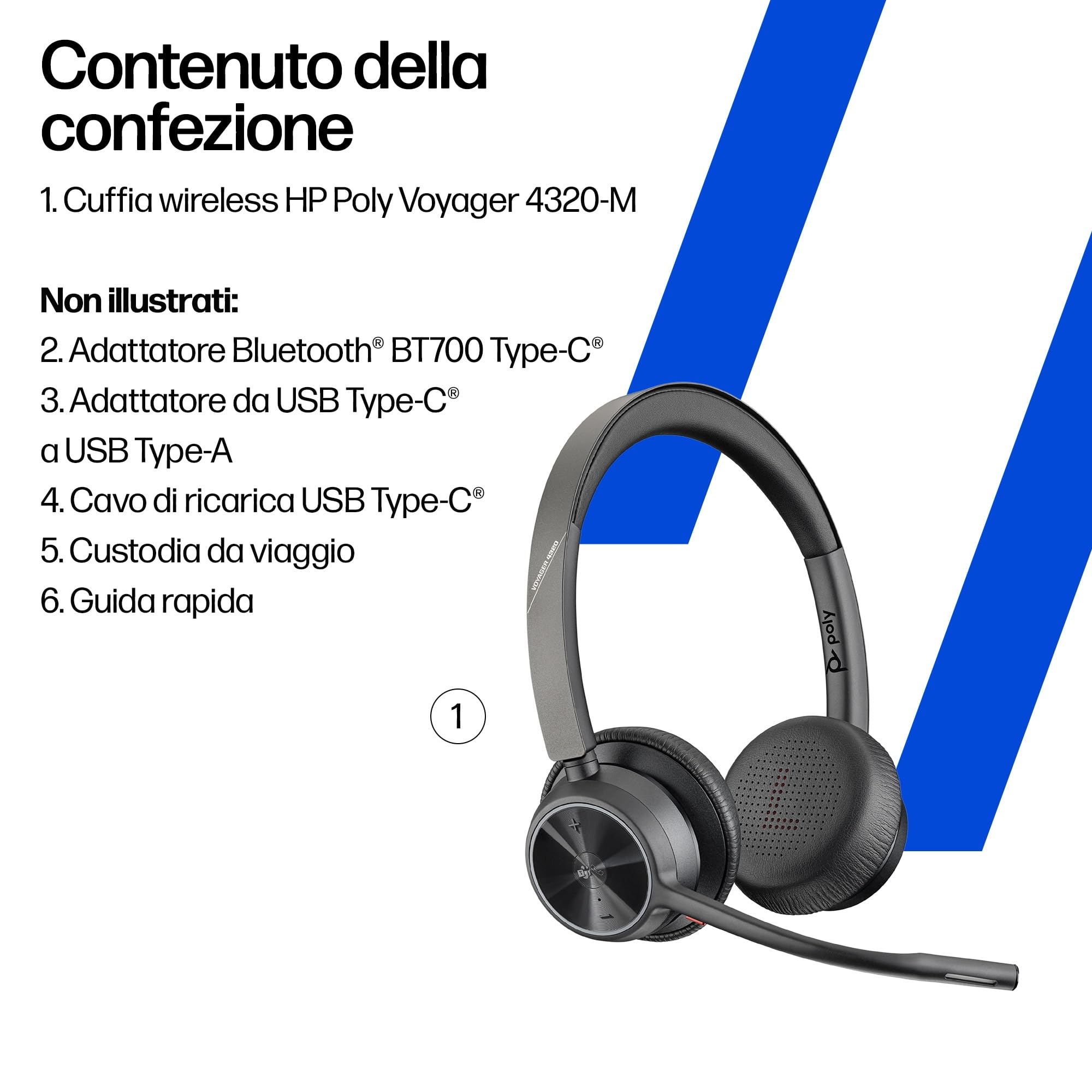 poly-voyager-4320-uc-cuffia-wireless-bluetooth-5-1-con-dongle-usb-c-bt700-microf image 7