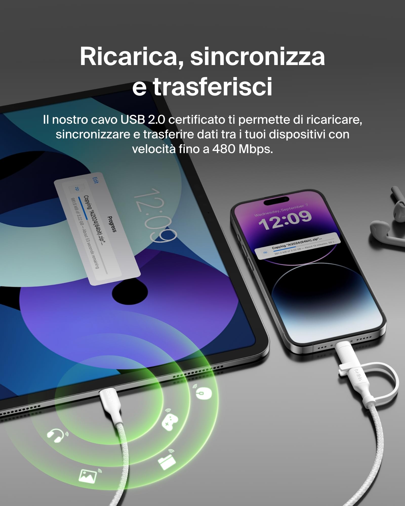 belkin-boostcharge-cavo-di-ricarica-2-in-1-usb-c-e-lightning-intrecciato-60-w-ri image 7