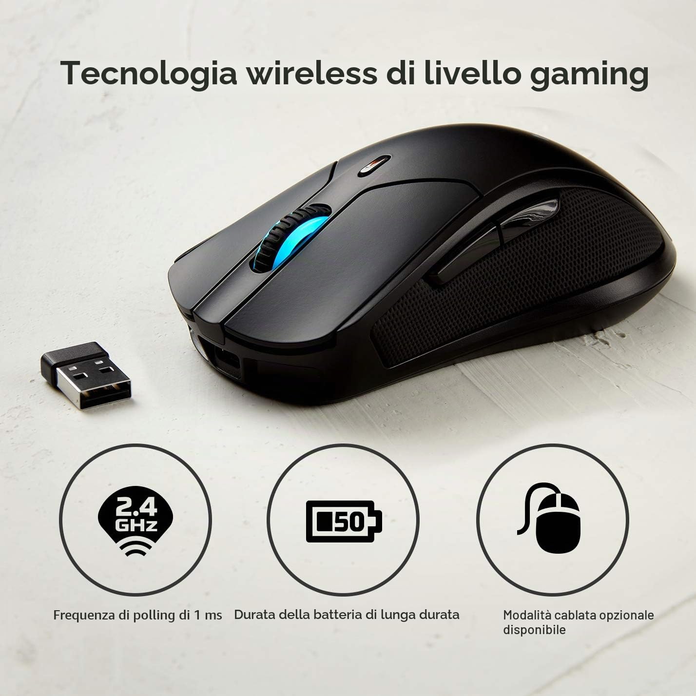 hp-hyperx-pulsefire-dart-mouse-gaming-wireless-2-4-ghz-con-sensore-pixart-16-000 image 2