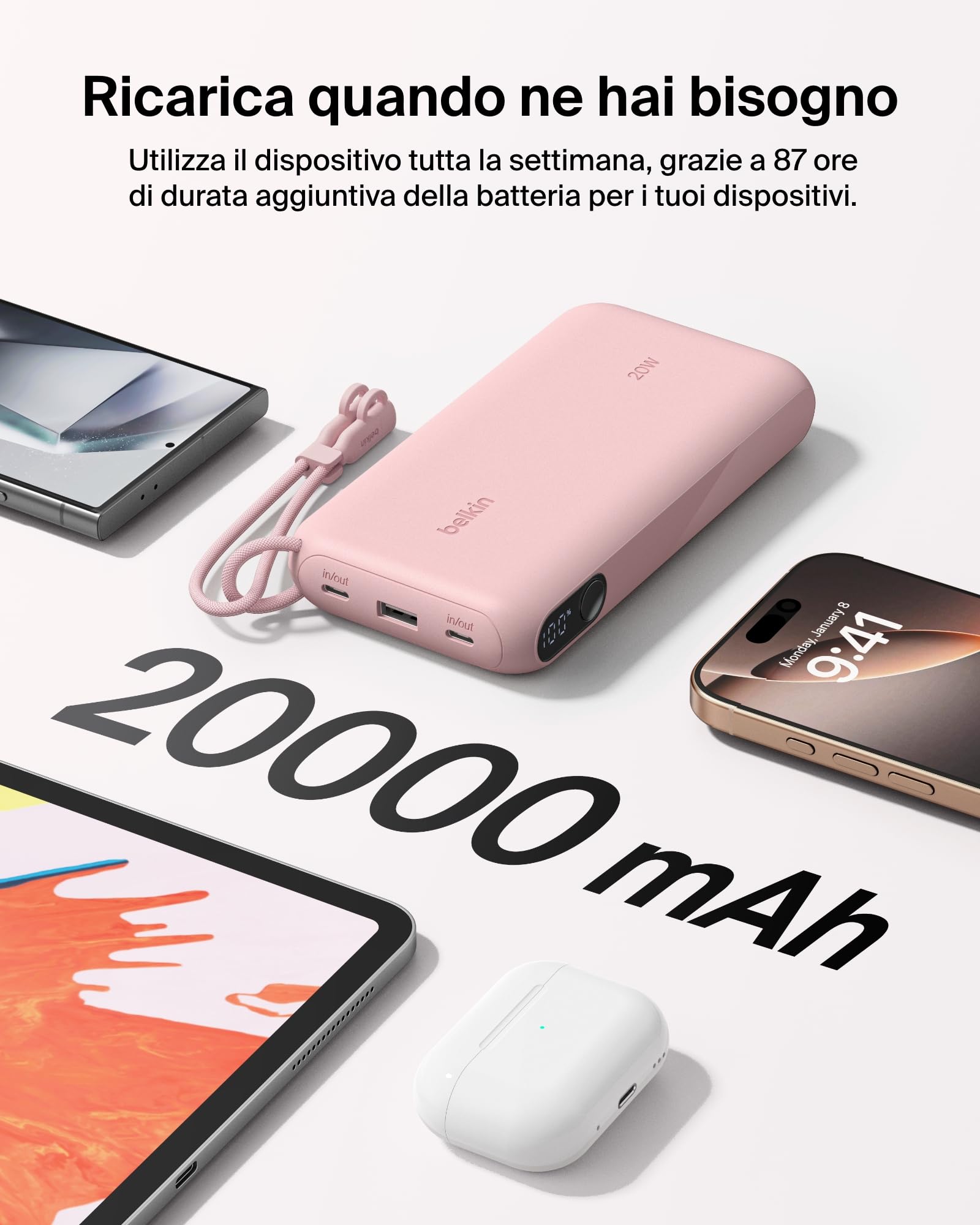 belkin-boostcharge-power-bank-20-000-mah-usb-c-20-w-batteria-portatile-con-2-por image 4