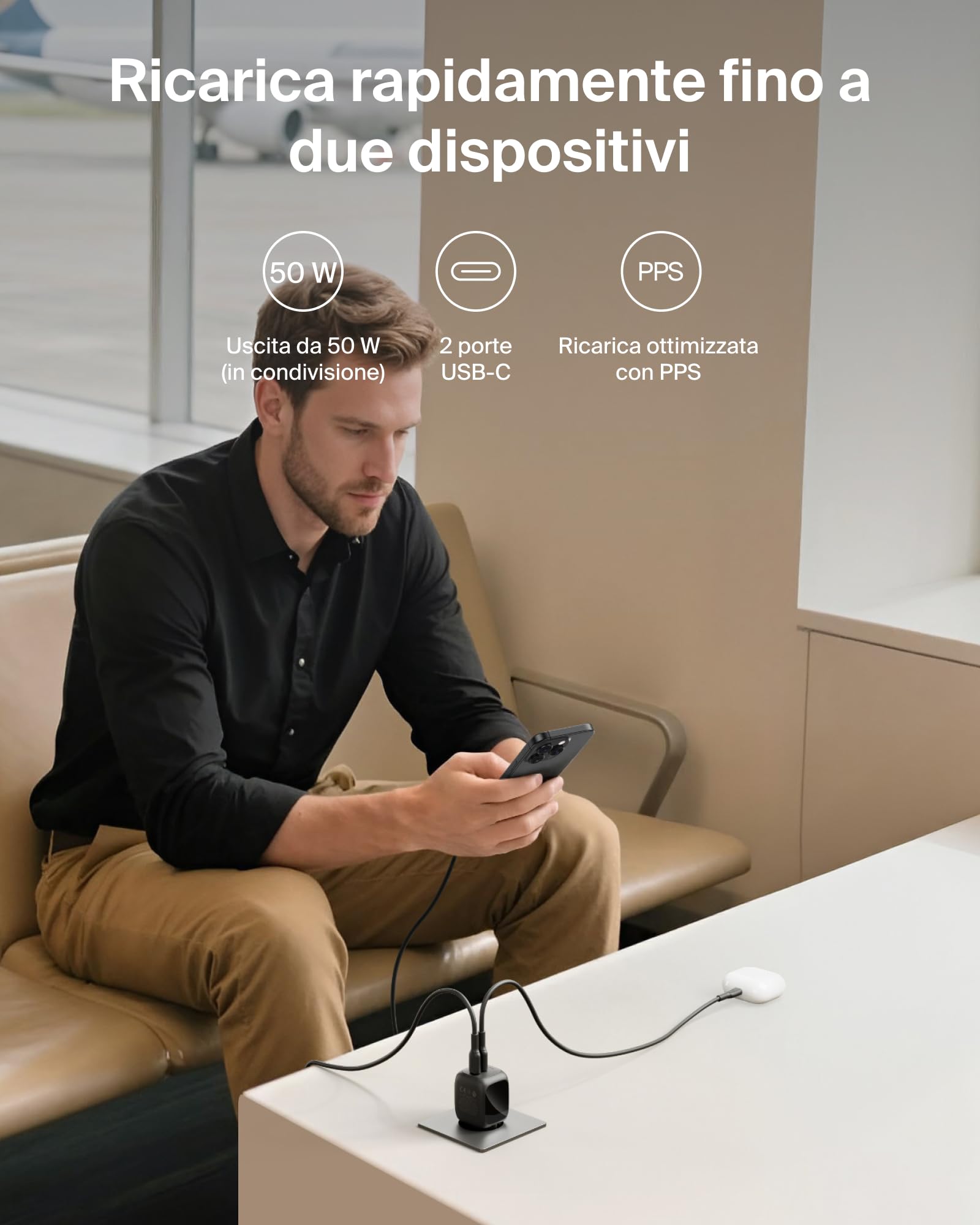 belkin-boostcharge-caricabatterie-usb-c-gan-dual-porta-50w-pd-3-1-pps-ricarica-r image 2