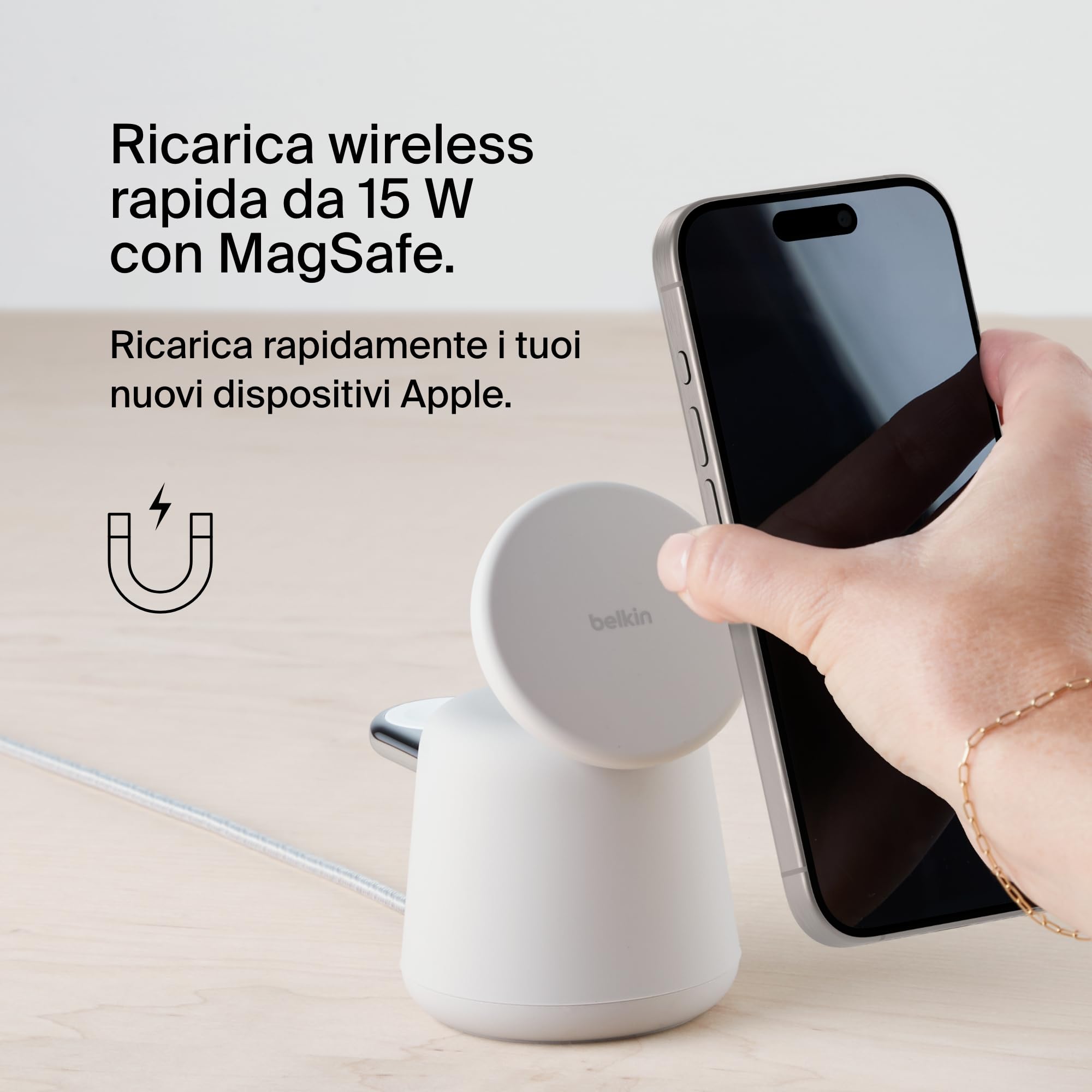 belkin-boostcharge-pro-dock-di-ricarica-wireless-2-in-1-con-magsafe-15-w-per-iph image 2
