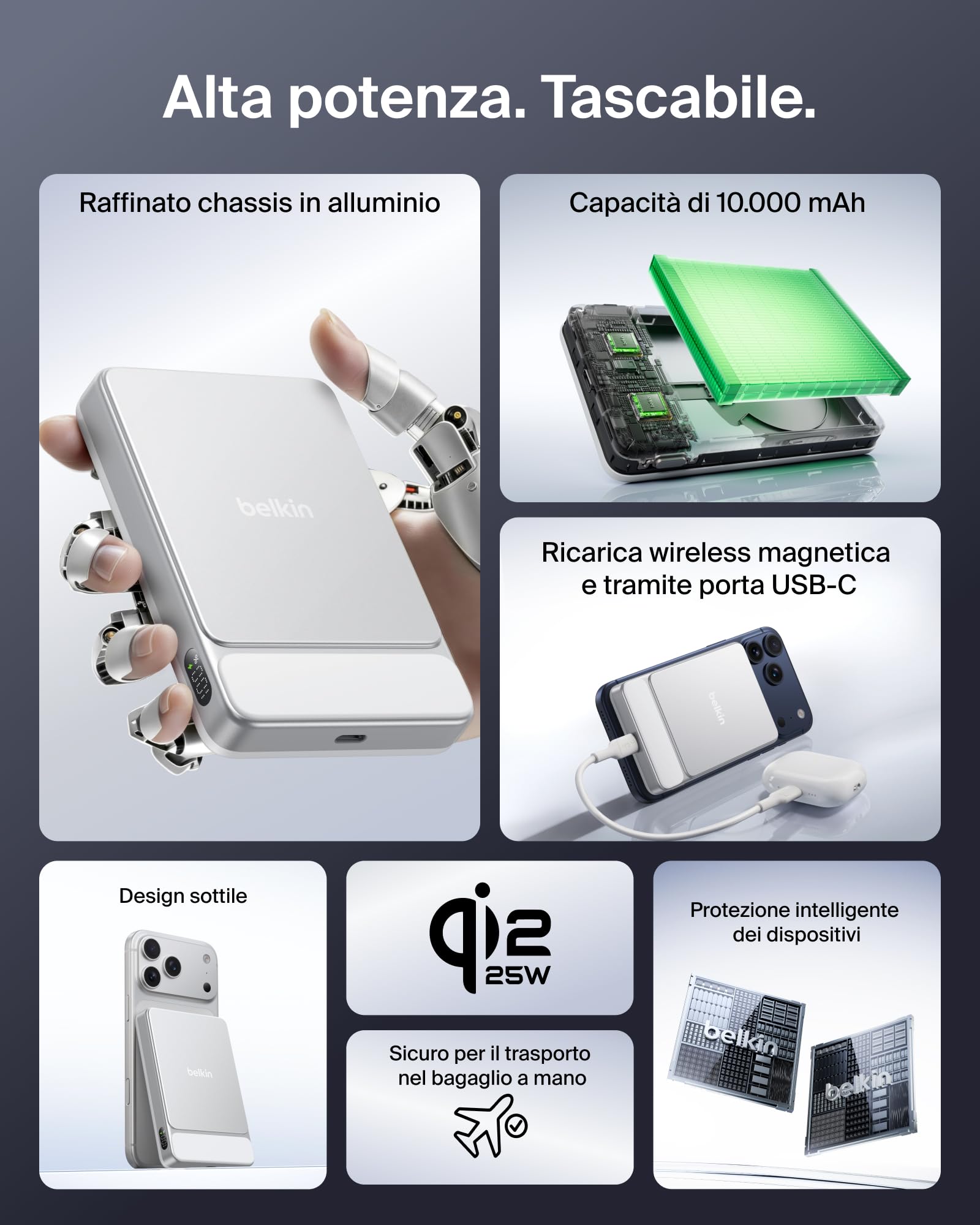belkin-ultracharge-power-bank-magnetico-qi2-25w-10000-mah-con-cavo-usb-c-incluso image 2