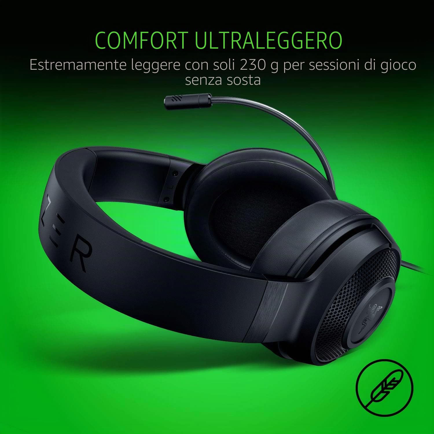 razer-kraken-x-lite-cuffie-gaming-ultraleggere-230g-audio-7-1-microfono-cardioid image 3