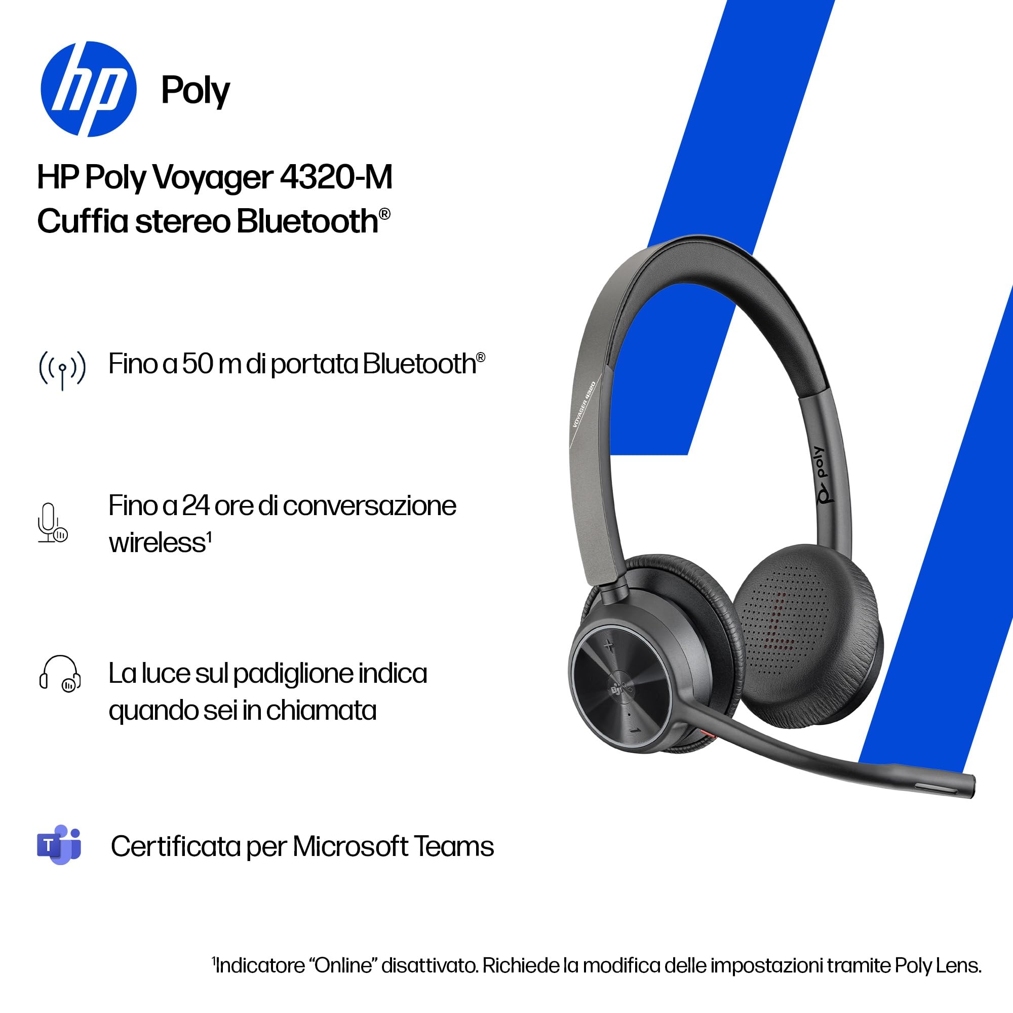 poly-voyager-4320-uc-cuffia-wireless-bluetooth-5-1-con-dongle-usb-c-bt700-microf image 4