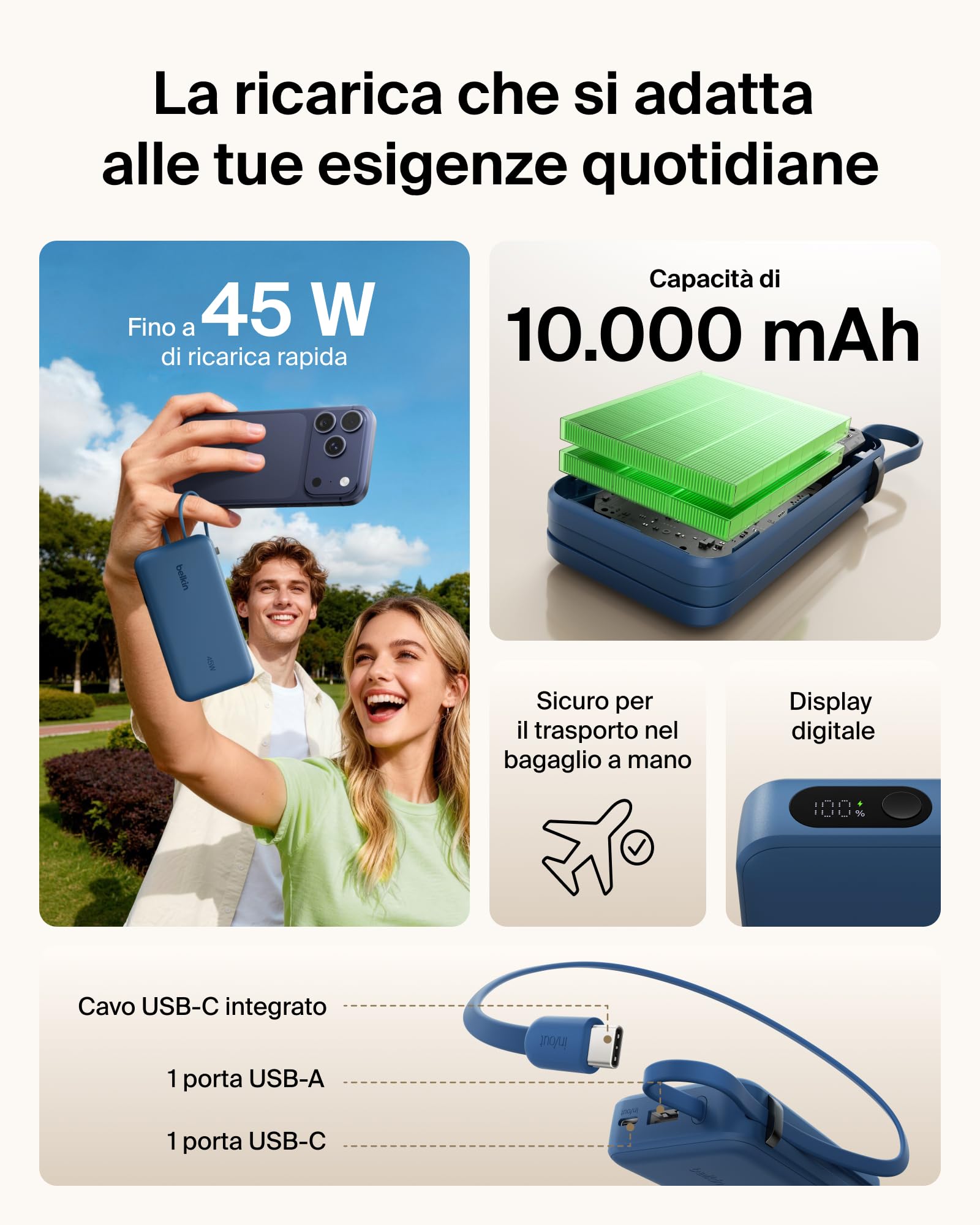 belkin-ultracharge-10-000-mah-power-bank-45w-pd-con-cavo-usb-c-integrato-e-displ image 2