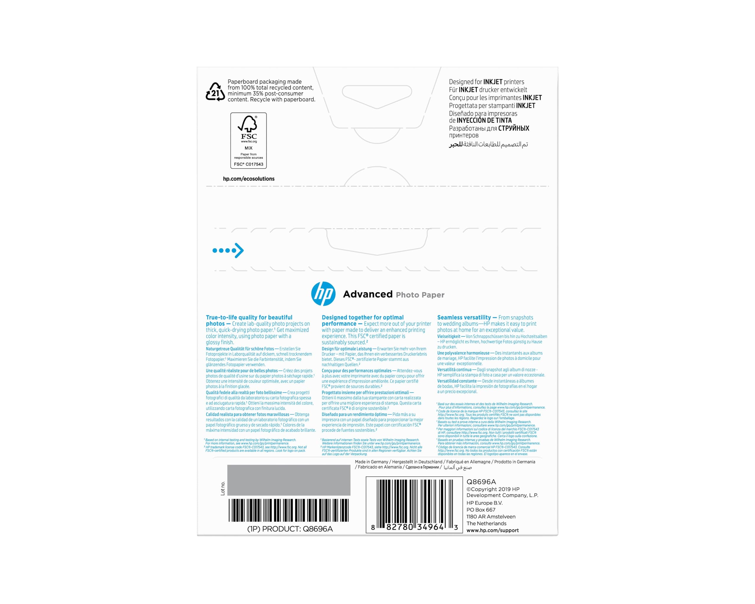 hp-advanced-q8696a-carta-fotografica-lucida-13x18-cm-250-g-m-25-fogli-asciugatur image 8