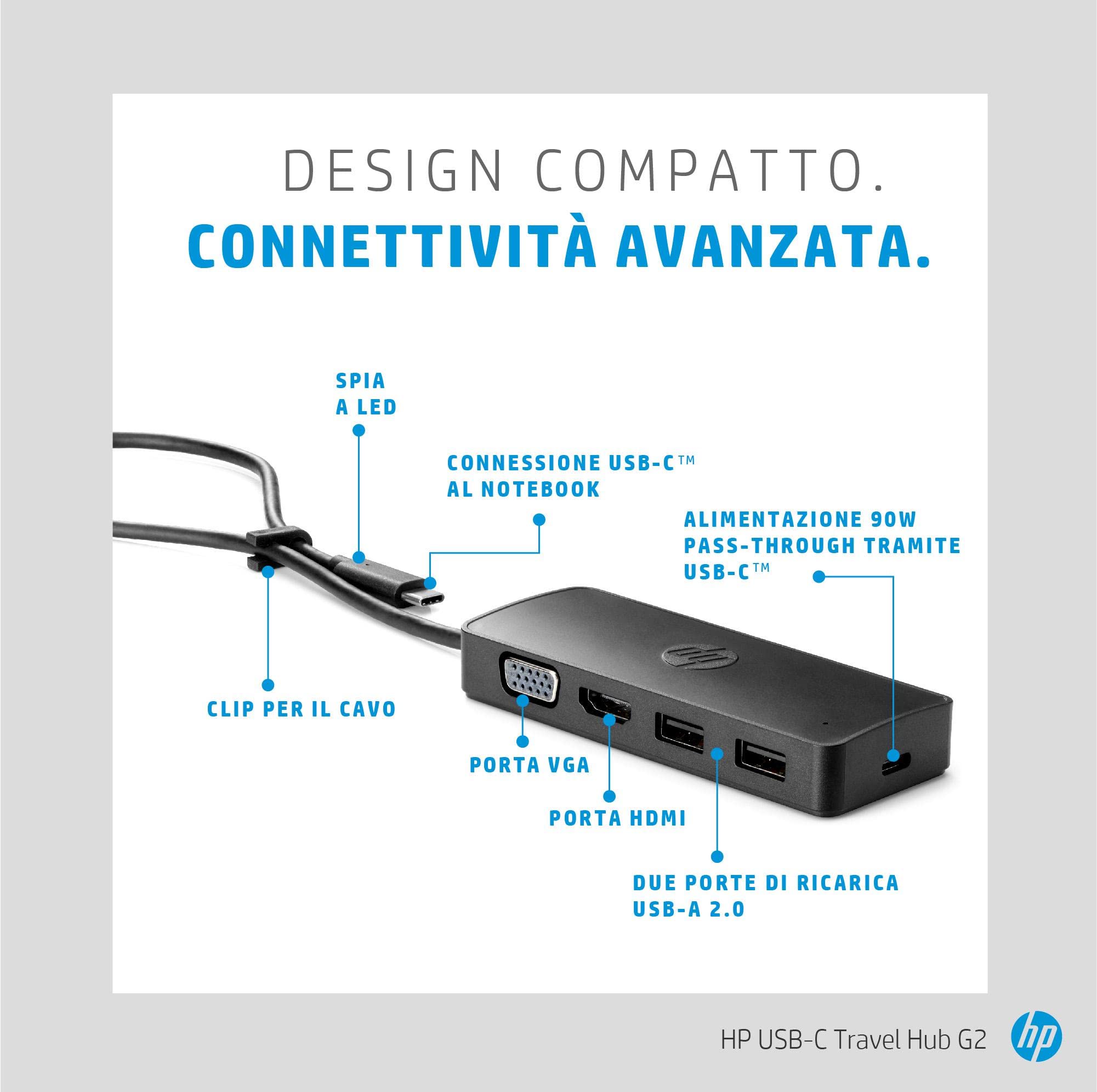 hp-usb-c-travel-hub-g2-docking-station-portatile-con-hdmi-vga-e-2-porte-usb-alim image 5