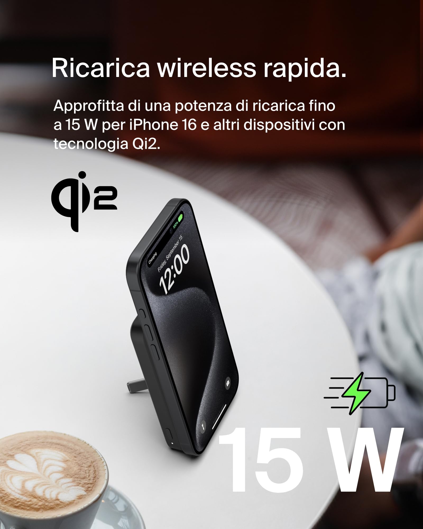 belkin-boostcharge-pro-power-bank-magnetica-5000-mah-qi2-15w-con-supporto-integr image 2