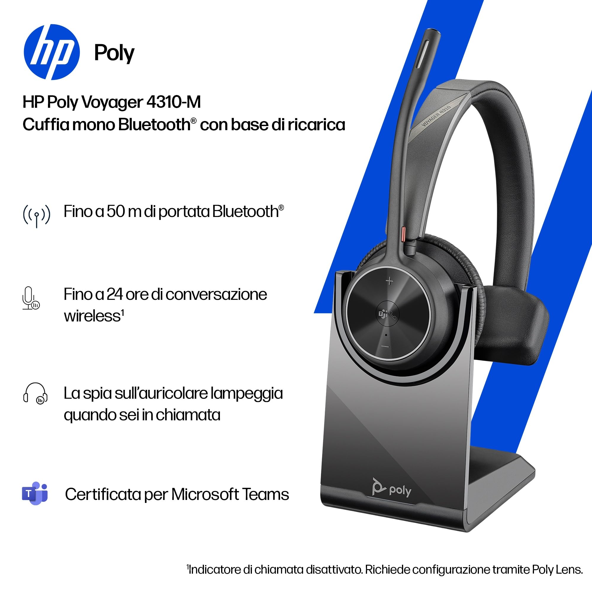 poly-voyager-4310-uc-cuffia-monoaurale-wireless-bluetooth-con-dongle-usb-c-bt700 image 4