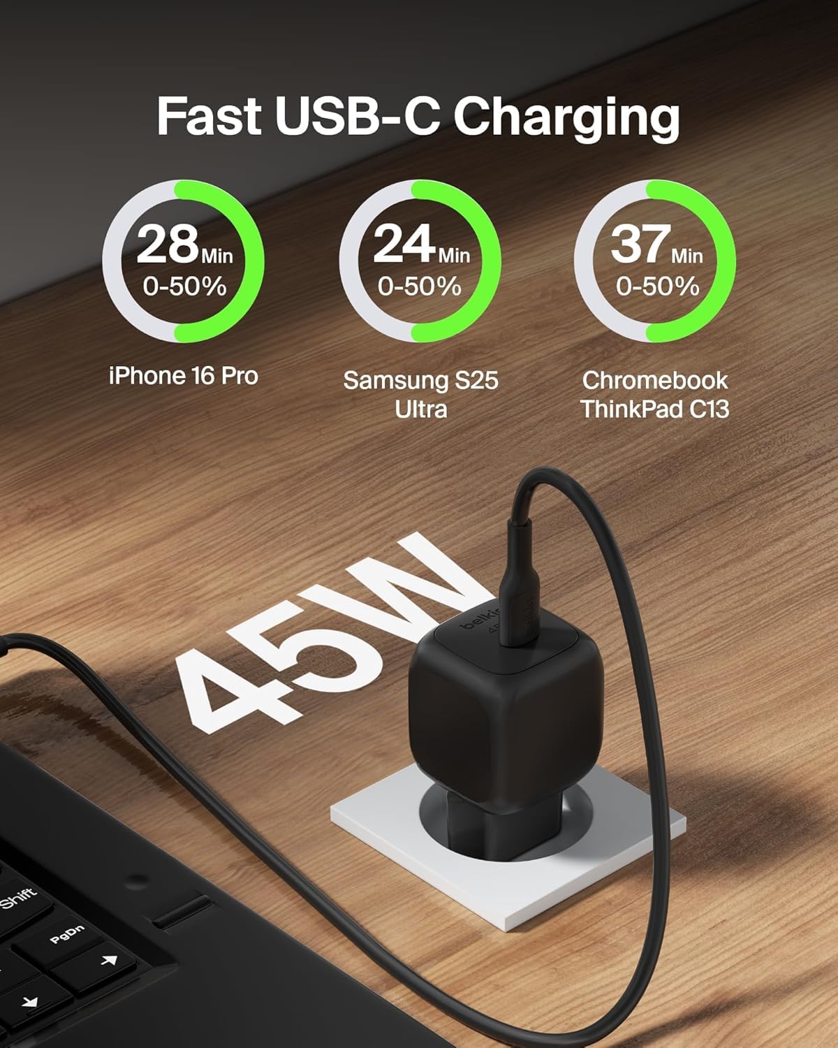 belkin-45w-usb-c-pd-wall-charger-wppsblk-wcharge-caricatore-da-viaggio-con-cavo- image 2