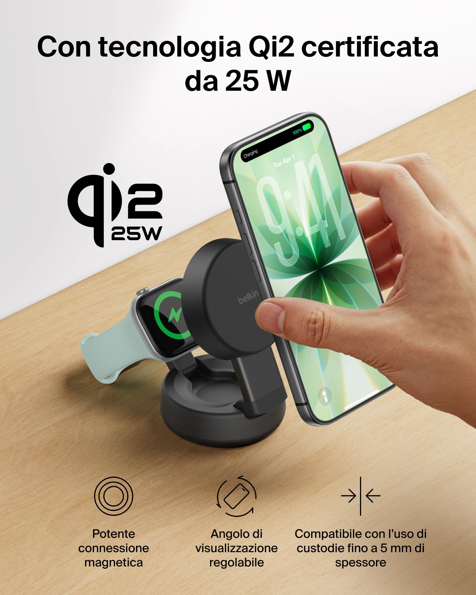 belkin-ultracharge-pro-caricatore-wireless-magnetico-2-in-1-qi2-25w-magsafe-per- image 6