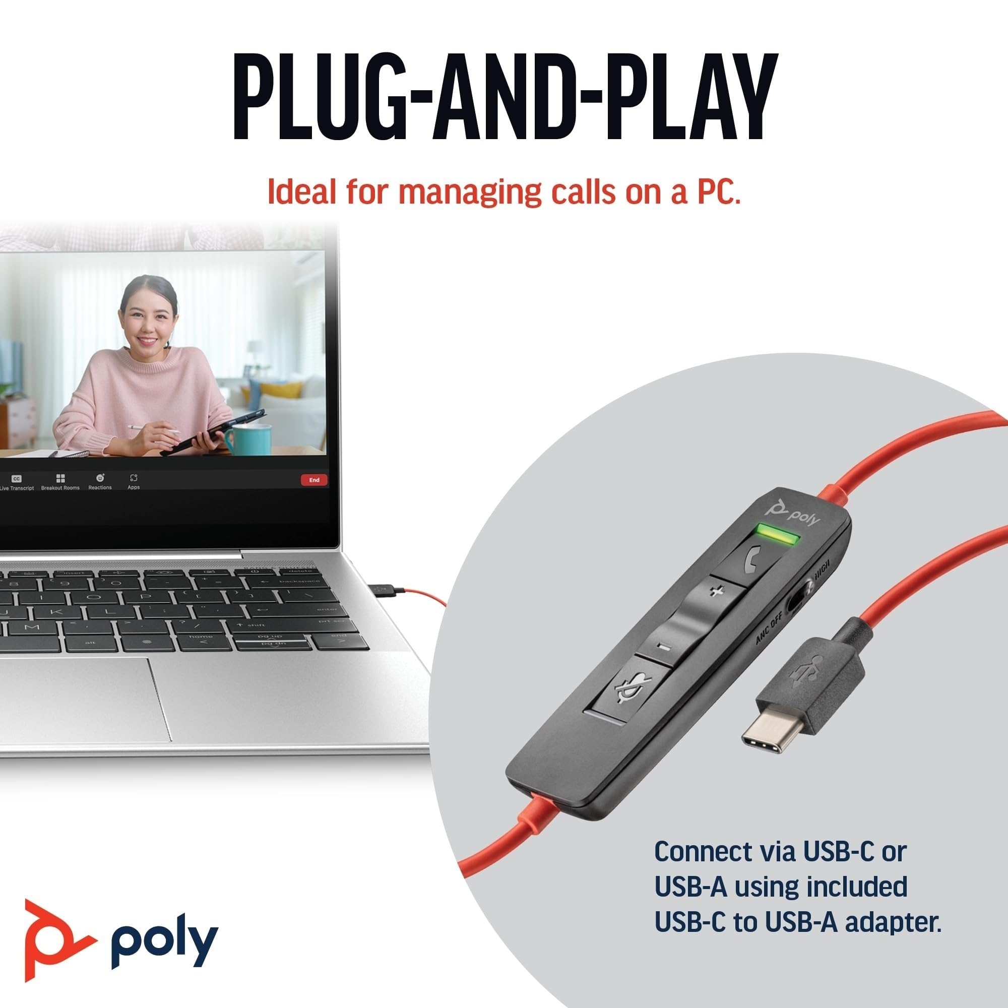 poly-blackwire-8225-cuffia-cablata-usb-a-usb-c-con-anc-ibrida-riduzione-rumore-e image 6