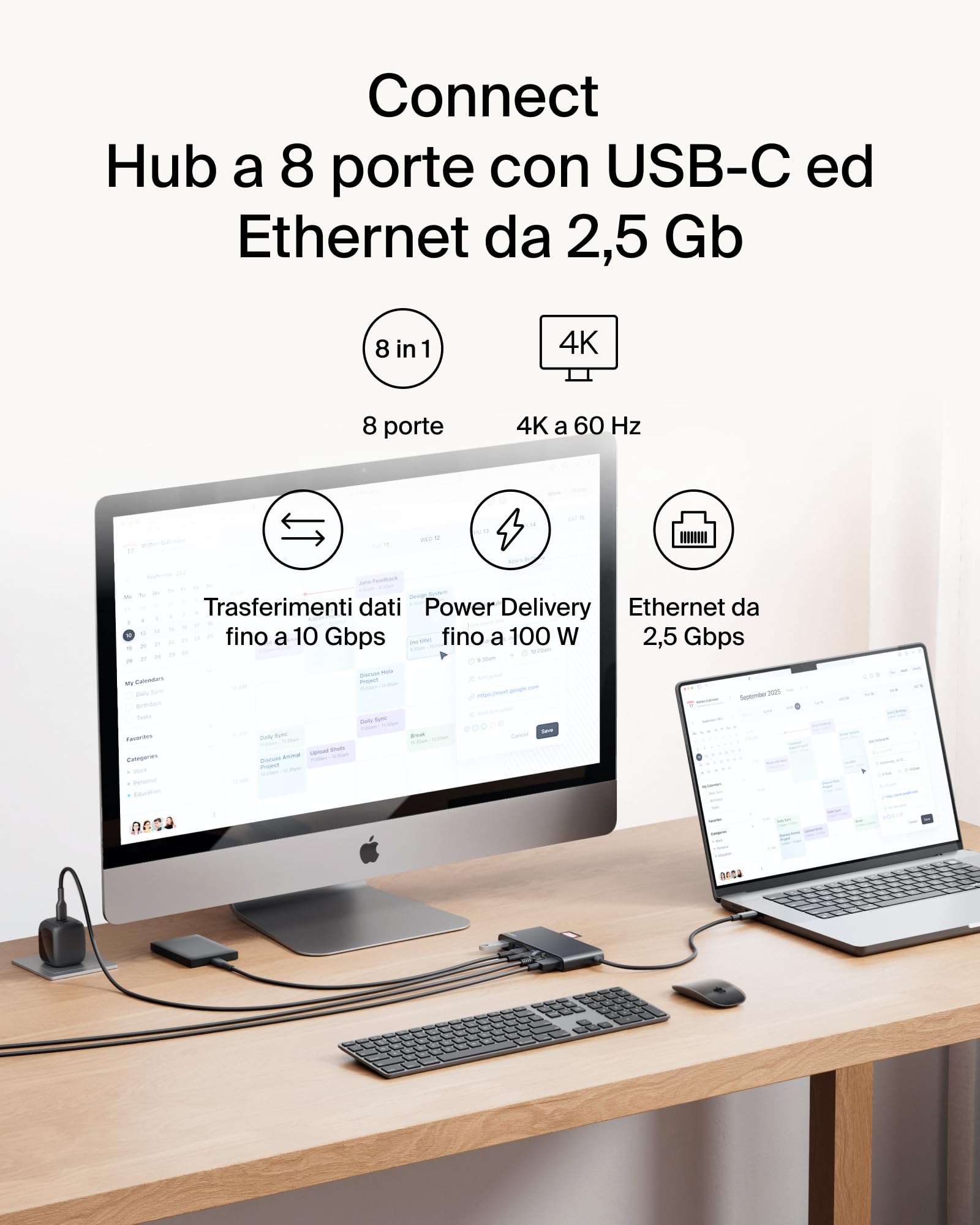 belkin-connect-hub-usb-c-a-8-porte-4k-60-hz-hdmi-100w-power-delivery-10gbps-usb- image 2