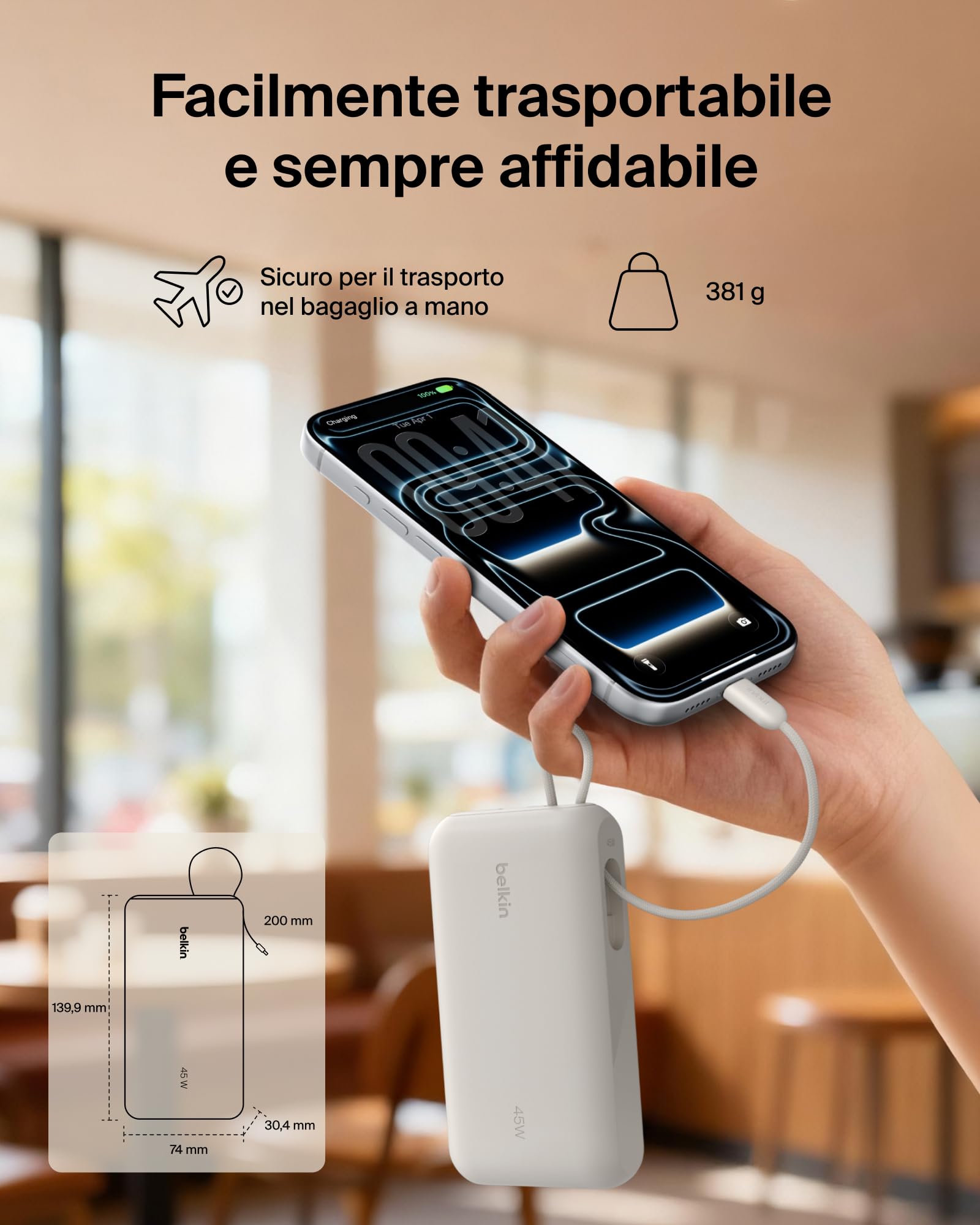 belkin-ultracharge-20-000-mah-power-bank-45w-pd-con-cavo-usb-c-integrato-e-displ image 8