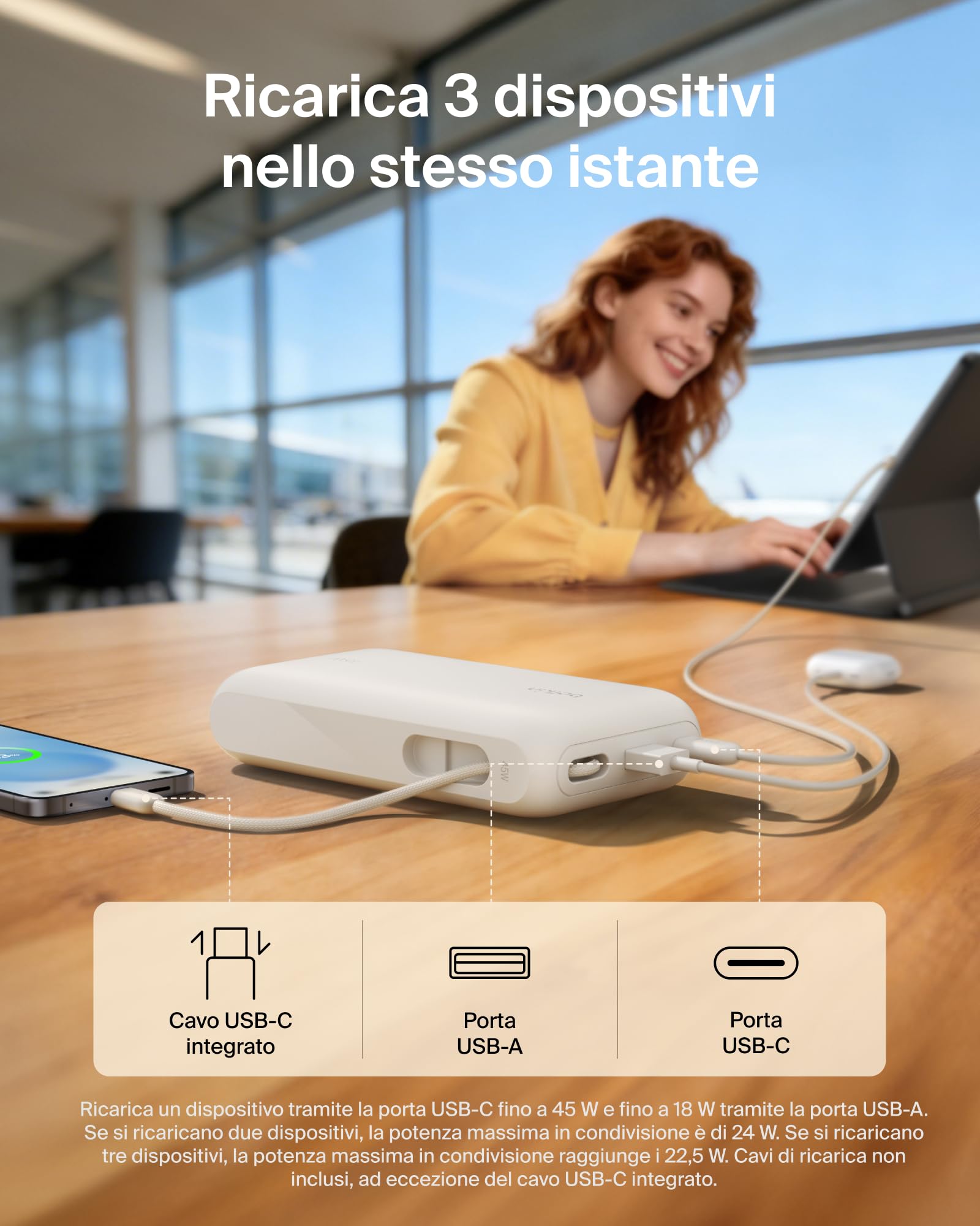 belkin-ultracharge-20-000-mah-power-bank-45w-pd-con-cavo-usb-c-integrato-e-displ image 3