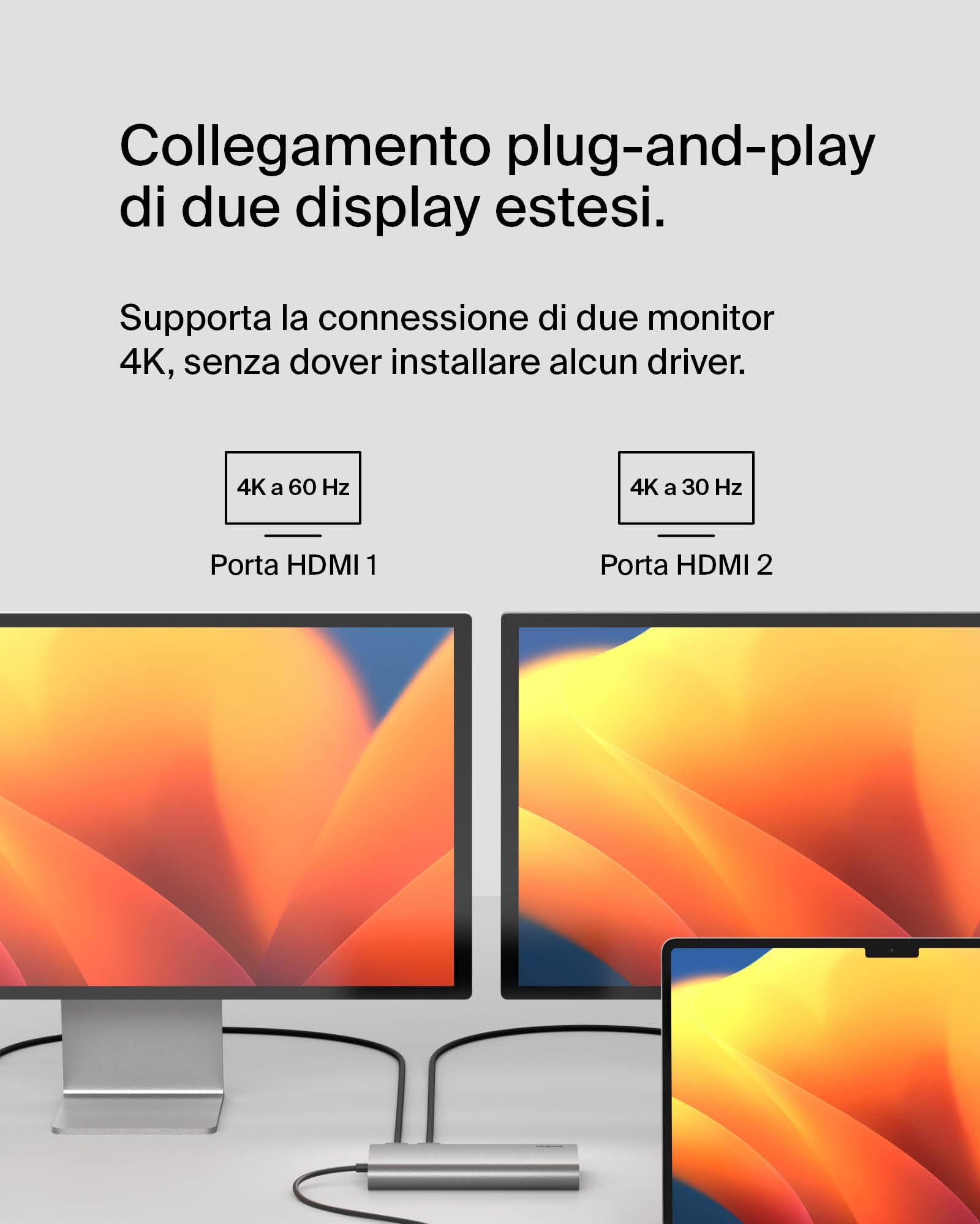 belkin-connect-hub-universale-8-in-1-usb-c-per-2-display-con-silicon-motion-100w image 6