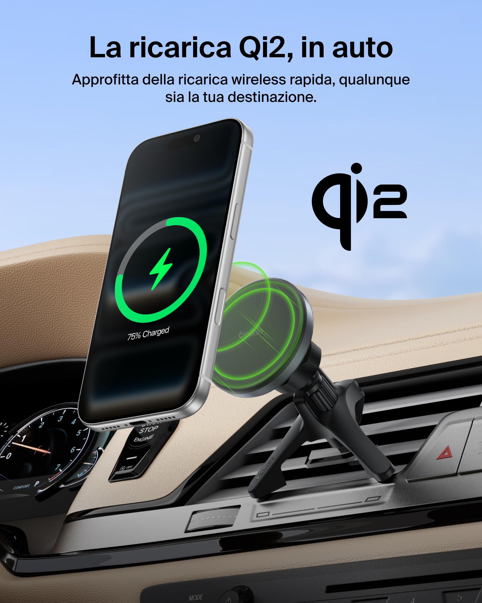 belkin-caricabatterie-da-auto-wireless-qi2-15w-con-supporto-magnetico-per-bocche image 2