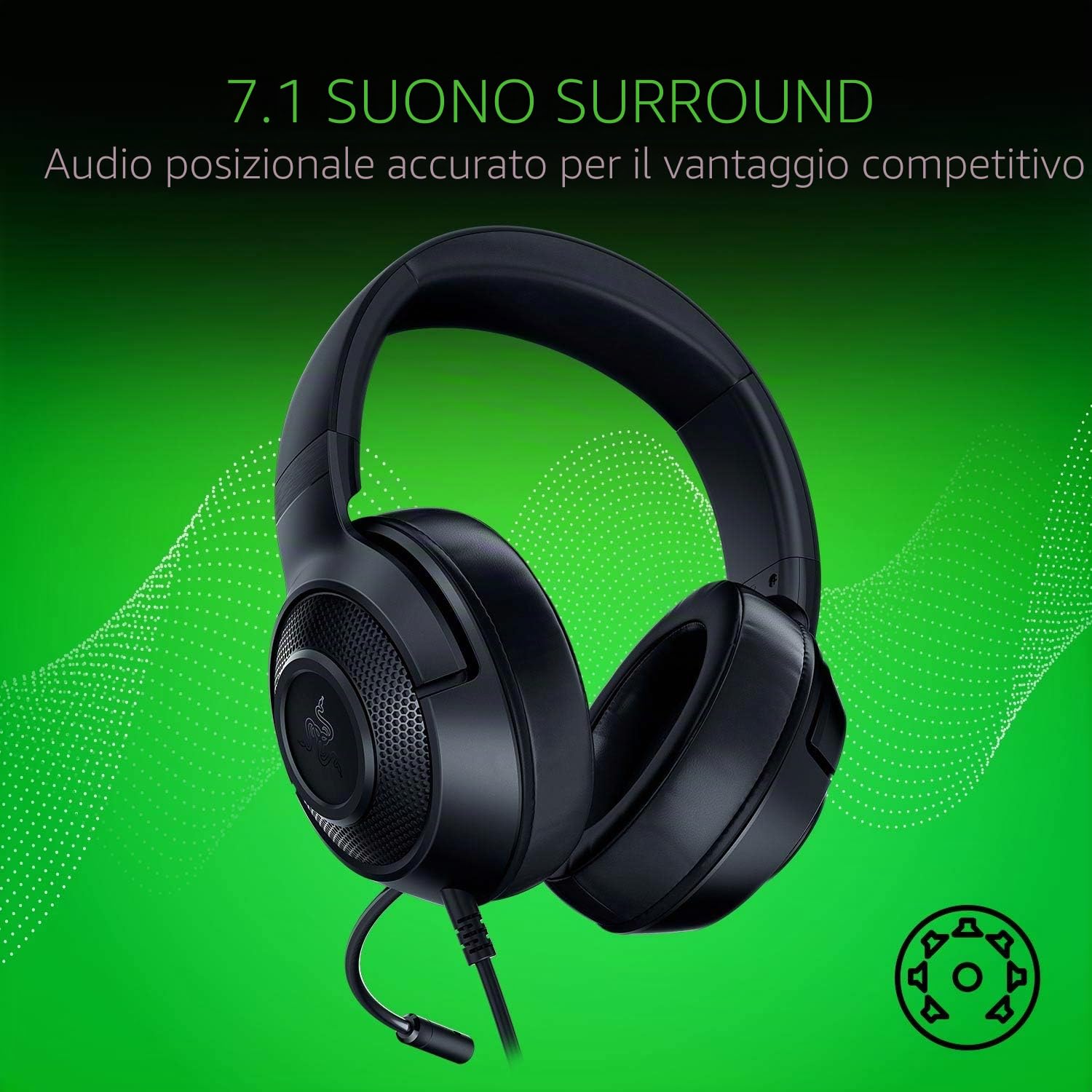 razer-kraken-x-lite-cuffie-gaming-ultraleggere-230g-audio-7-1-microfono-cardioid image 2