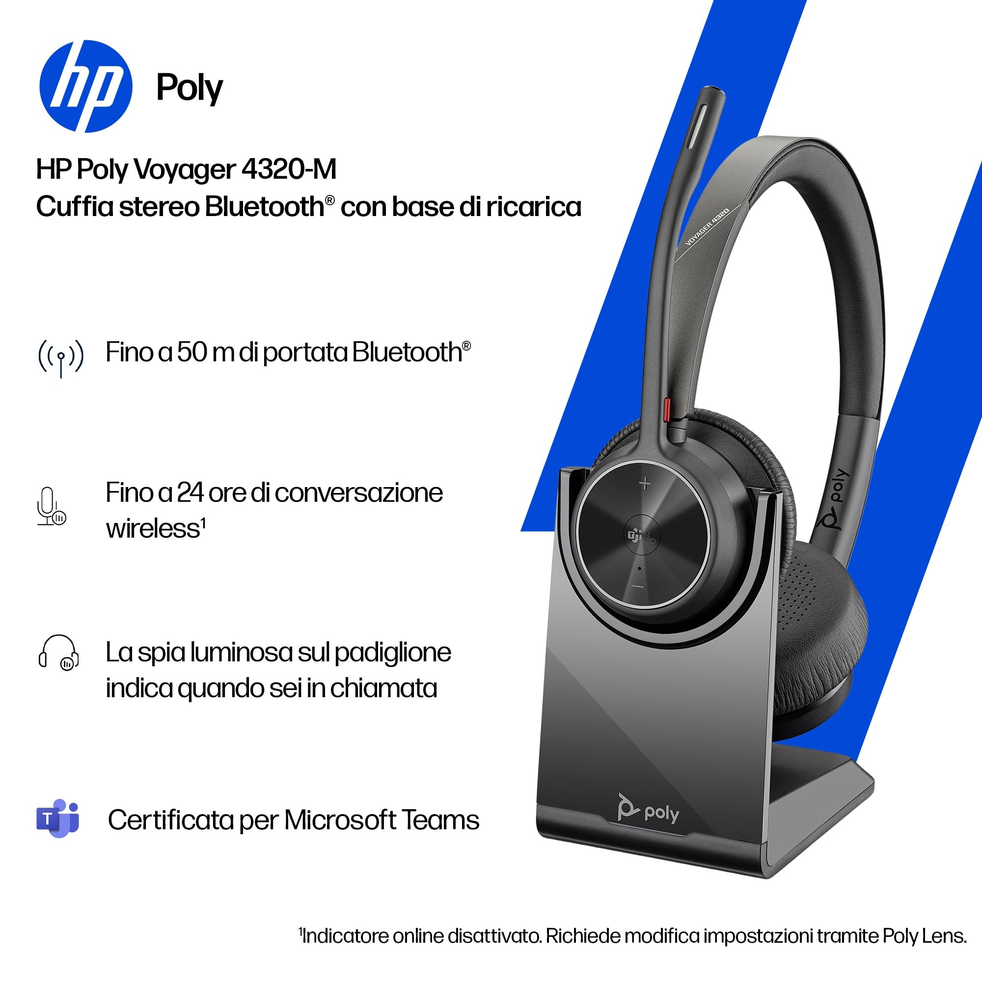 poly-voyager-4320-uc-cuffia-wireless-bluetooth-5-1-con-dongle-usb-c-bt700-autono image 4