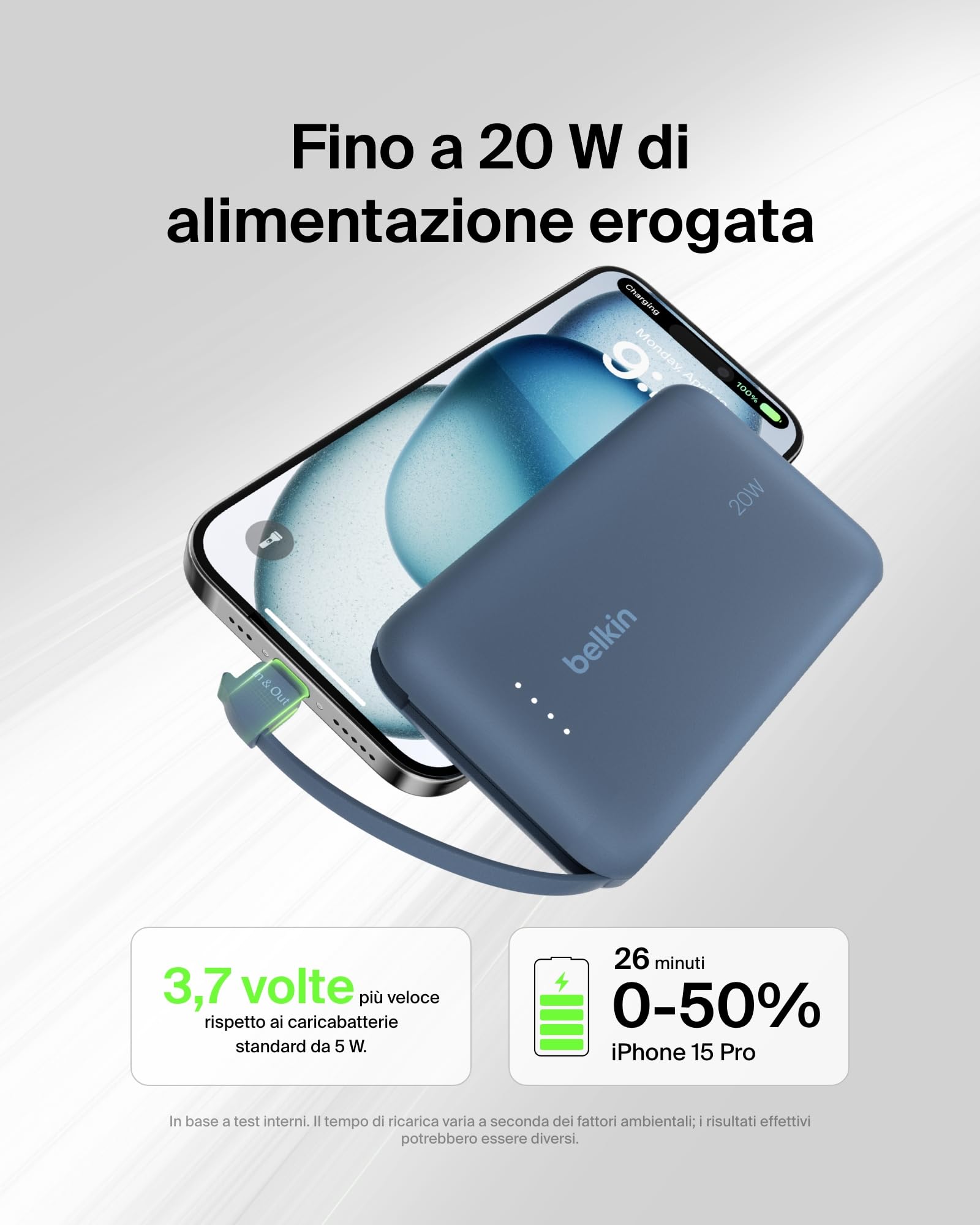 belkin-boostcharge-power-bank-10-000-mah-con-cavo-usb-c-integrato-20-w-pd-ricari image 2