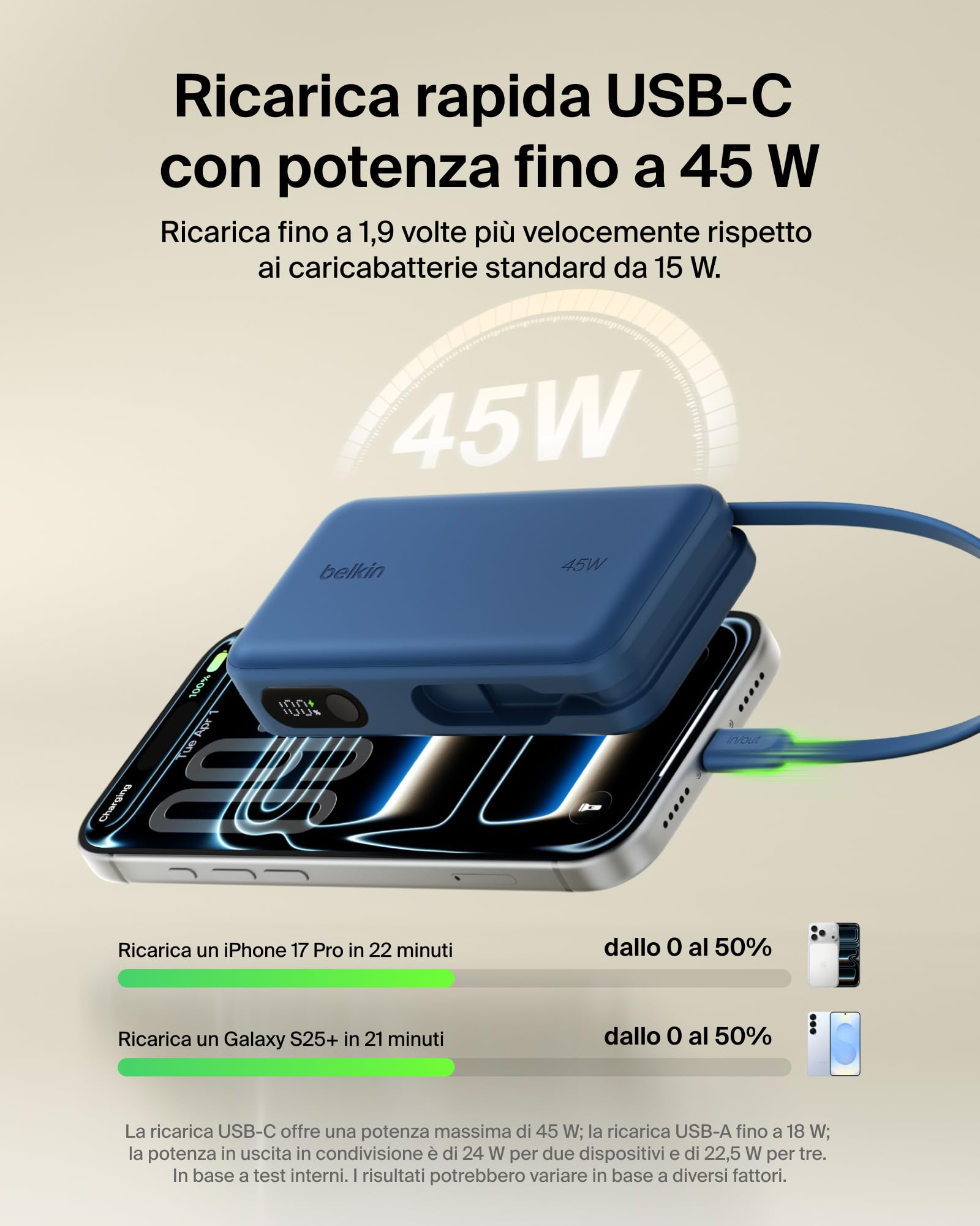 belkin-ultracharge-10-000-mah-power-bank-45w-pd-con-cavo-usb-c-integrato-e-displ image 5