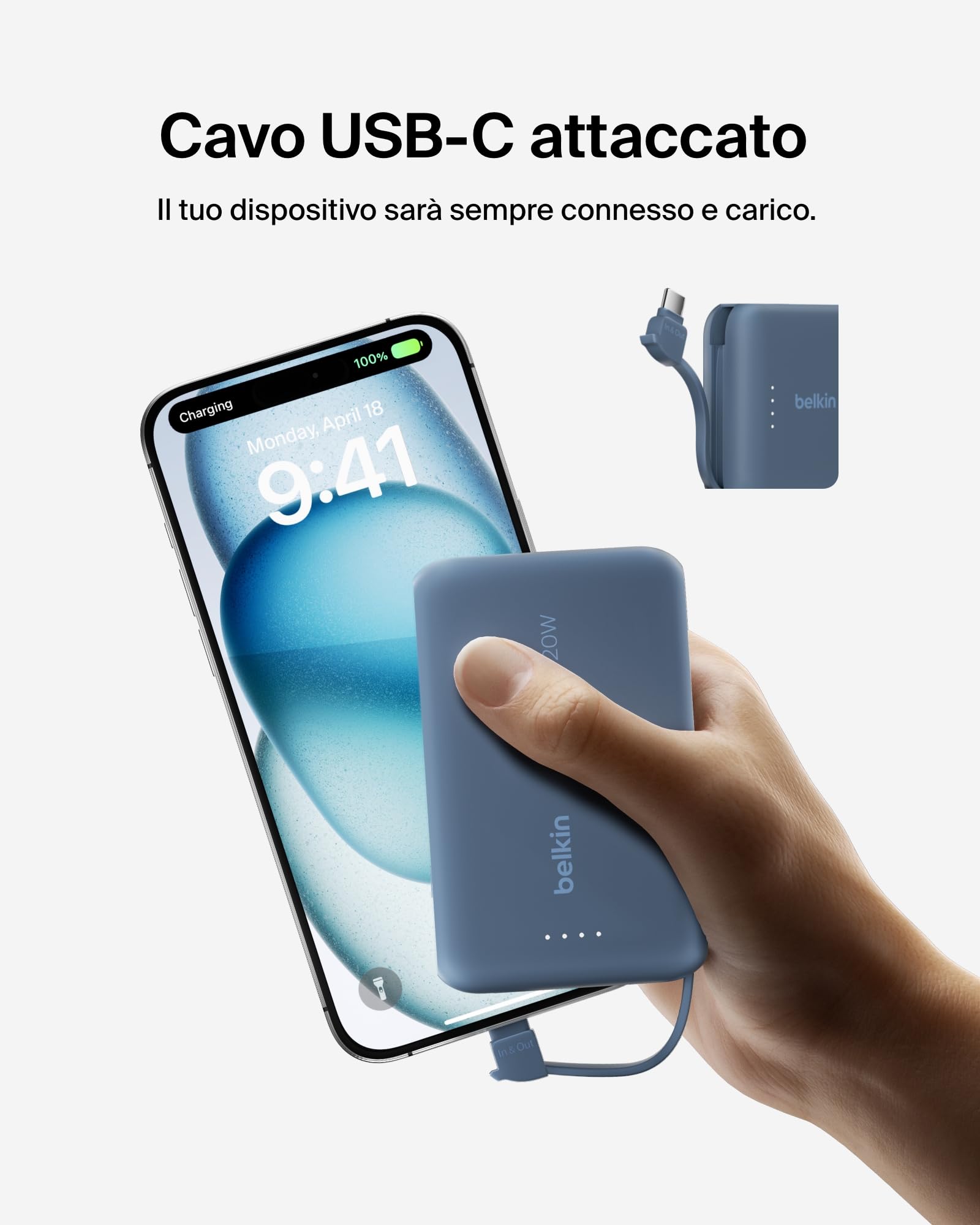 belkin-boostcharge-power-bank-10-000-mah-con-cavo-usb-c-integrato-20-w-pd-ricari image 6