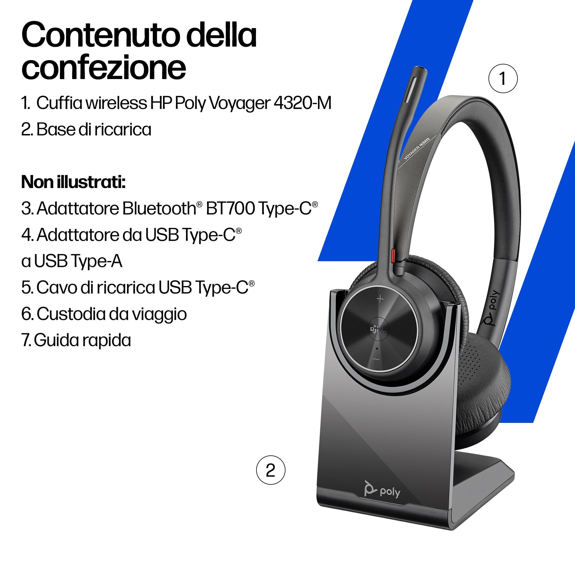 poly-voyager-4320-uc-cuffia-wireless-bluetooth-5-1-con-dongle-usb-c-bt700-autono image 7