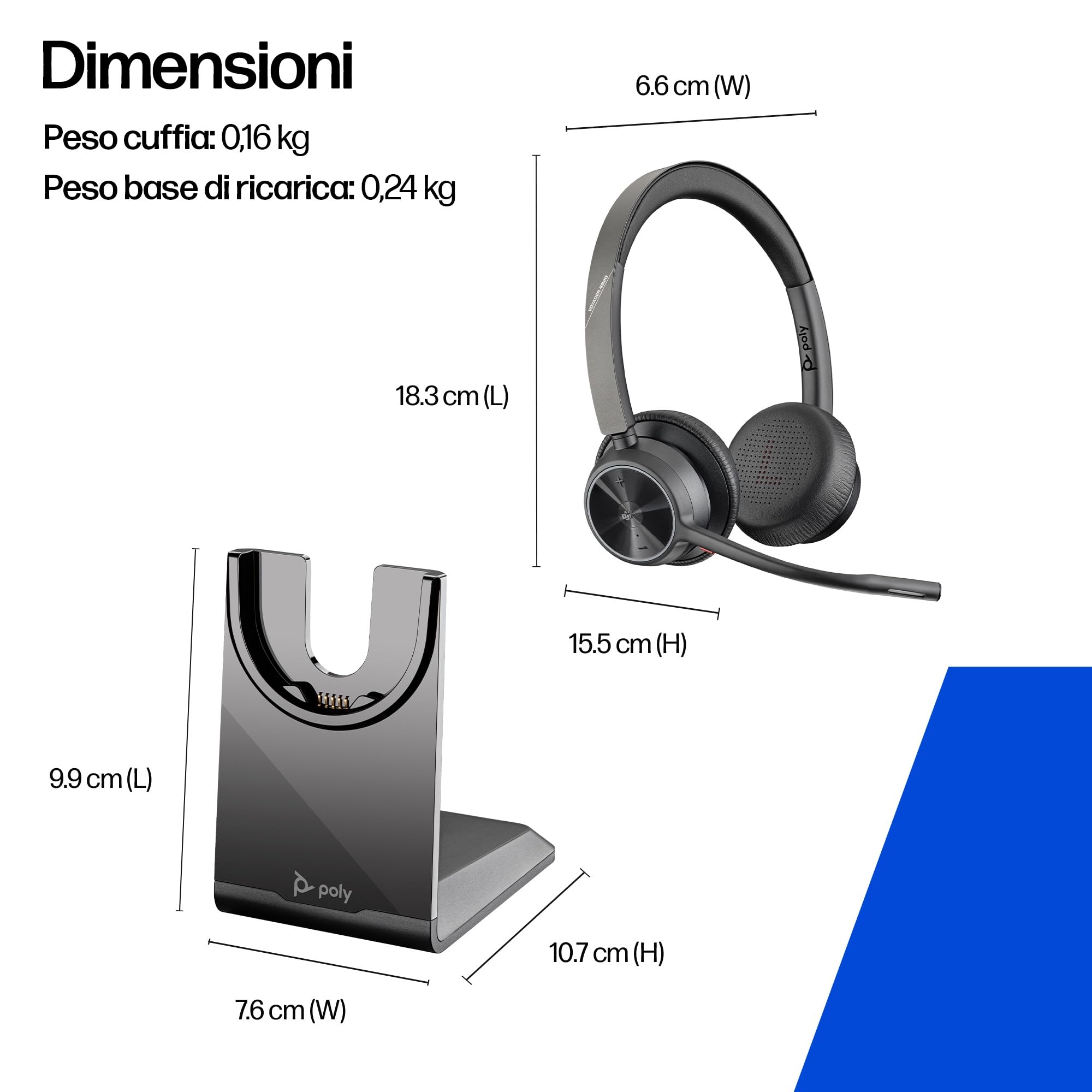 poly-voyager-4320-uc-cuffia-wireless-bluetooth-5-1-con-dongle-usb-c-bt700-autono image 2