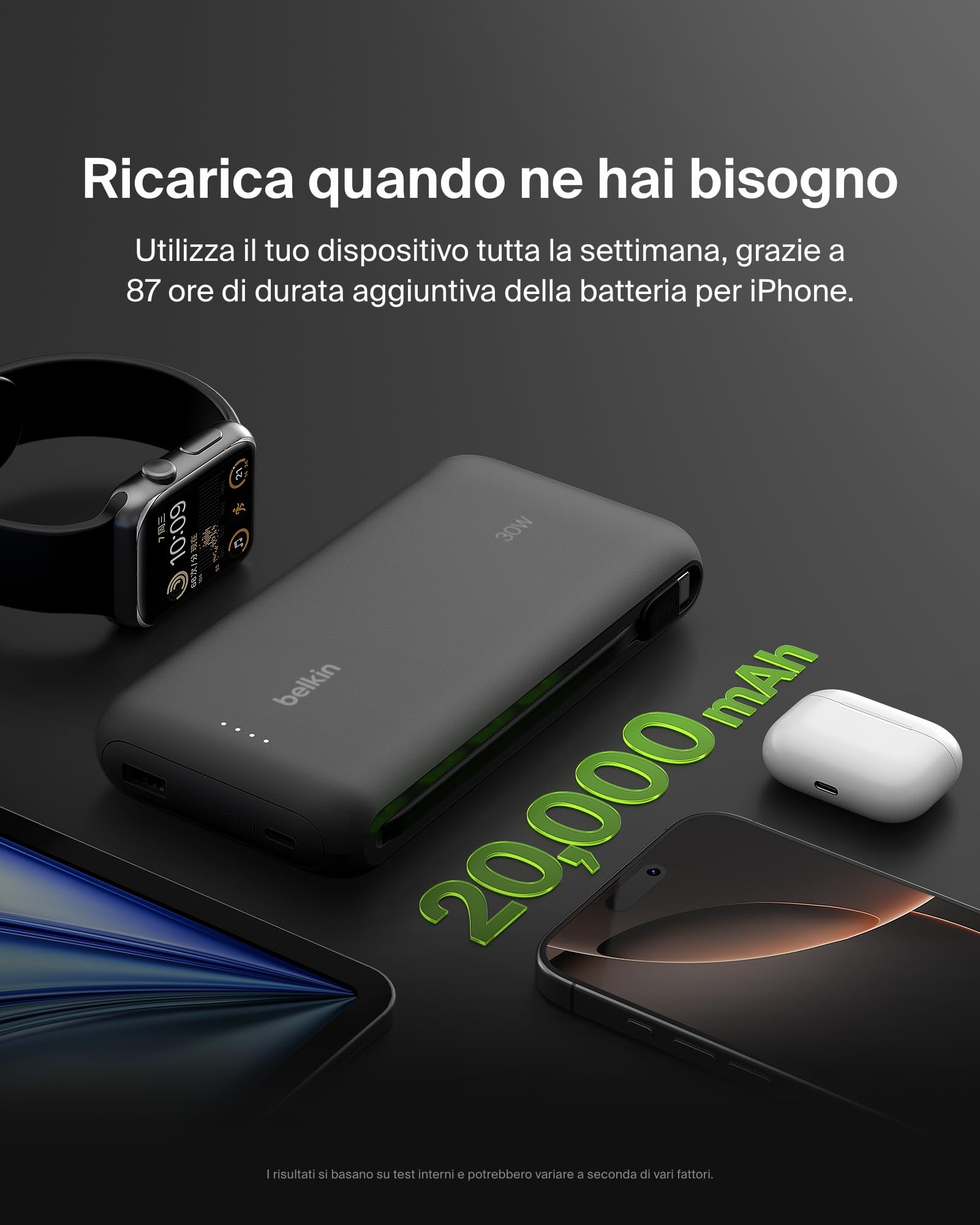 belkin-boostcharge-power-bank-20-000-mah-pd-30-w-con-cavo-usb-c-integrato-ricari image 5