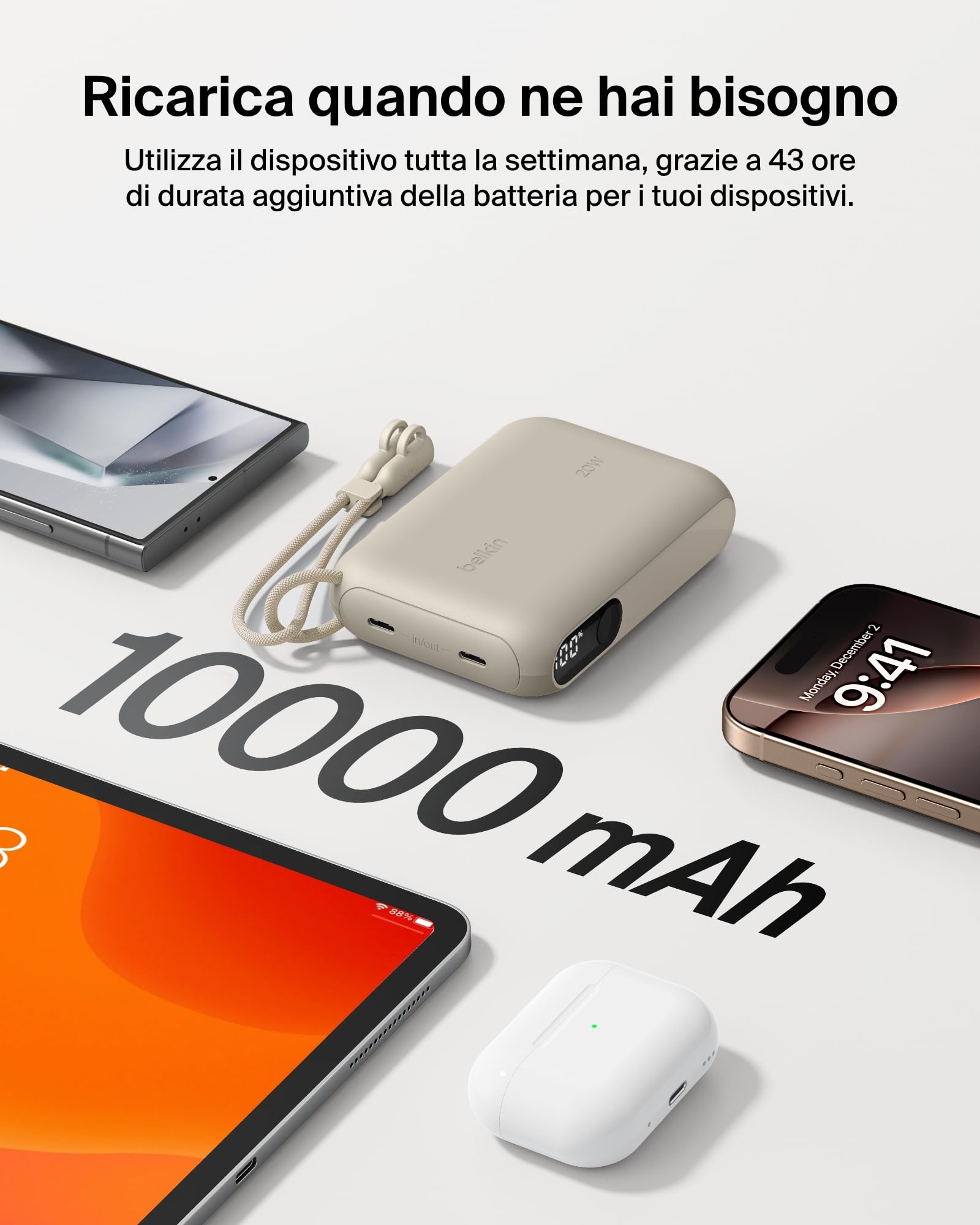 belkin-boostcharge-power-bank-10000-mah-sottile-con-2-porte-usb-c-display-digita image 4