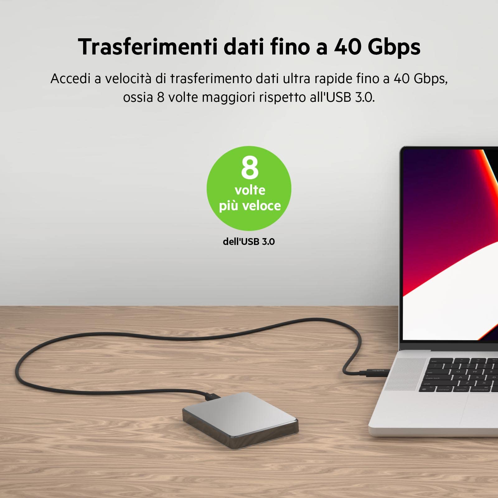 belkin-cavo-thunderbolt-4-attivo-usb-type-c-da-2-m-40-gbps-power-delivery-100-w- image 2