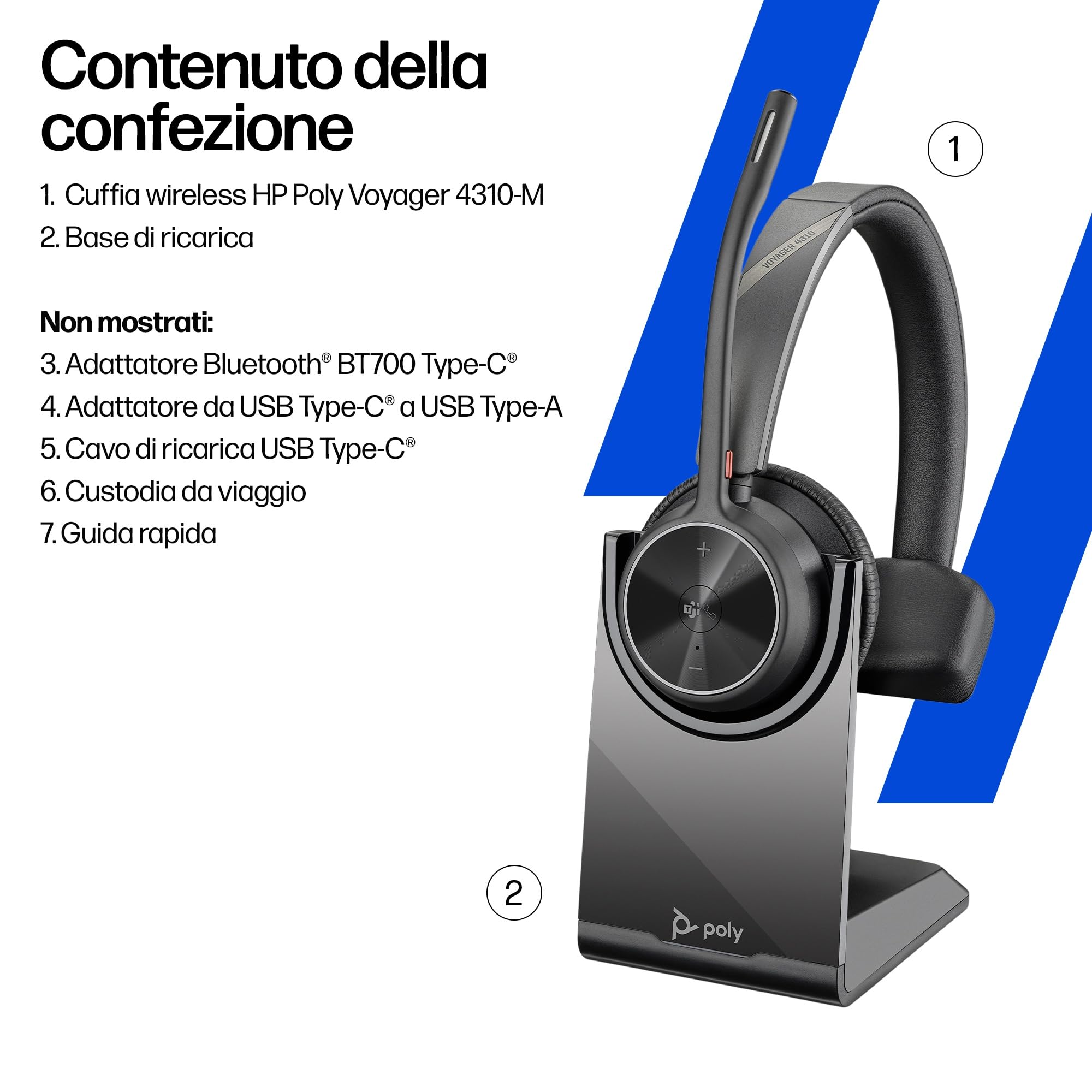 poly-voyager-4310-uc-cuffia-monoaurale-wireless-bluetooth-con-dongle-usb-c-bt700 image 7