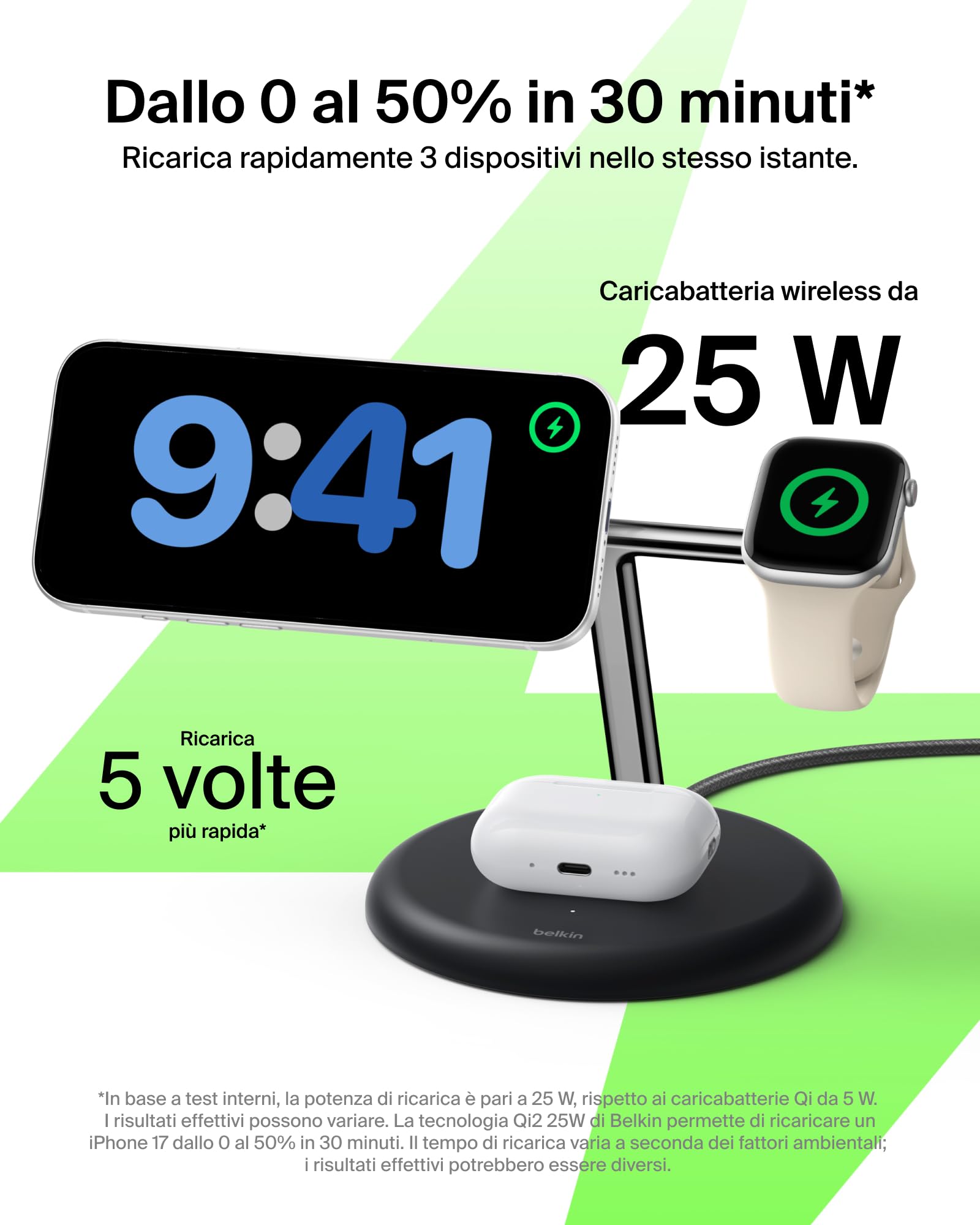 belkin-ultracharge-caricatore-wireless-3-in-1-qi2-2-25w-magnetico-magsafe-usb-c- image 2