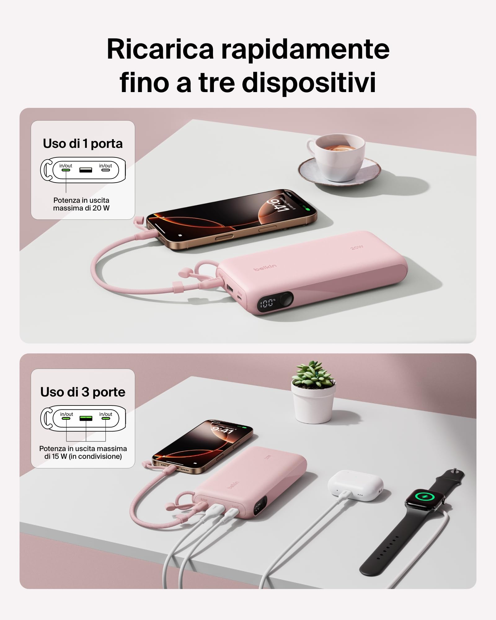 belkin-boostcharge-power-bank-20-000-mah-usb-c-20-w-batteria-portatile-con-2-por image 2